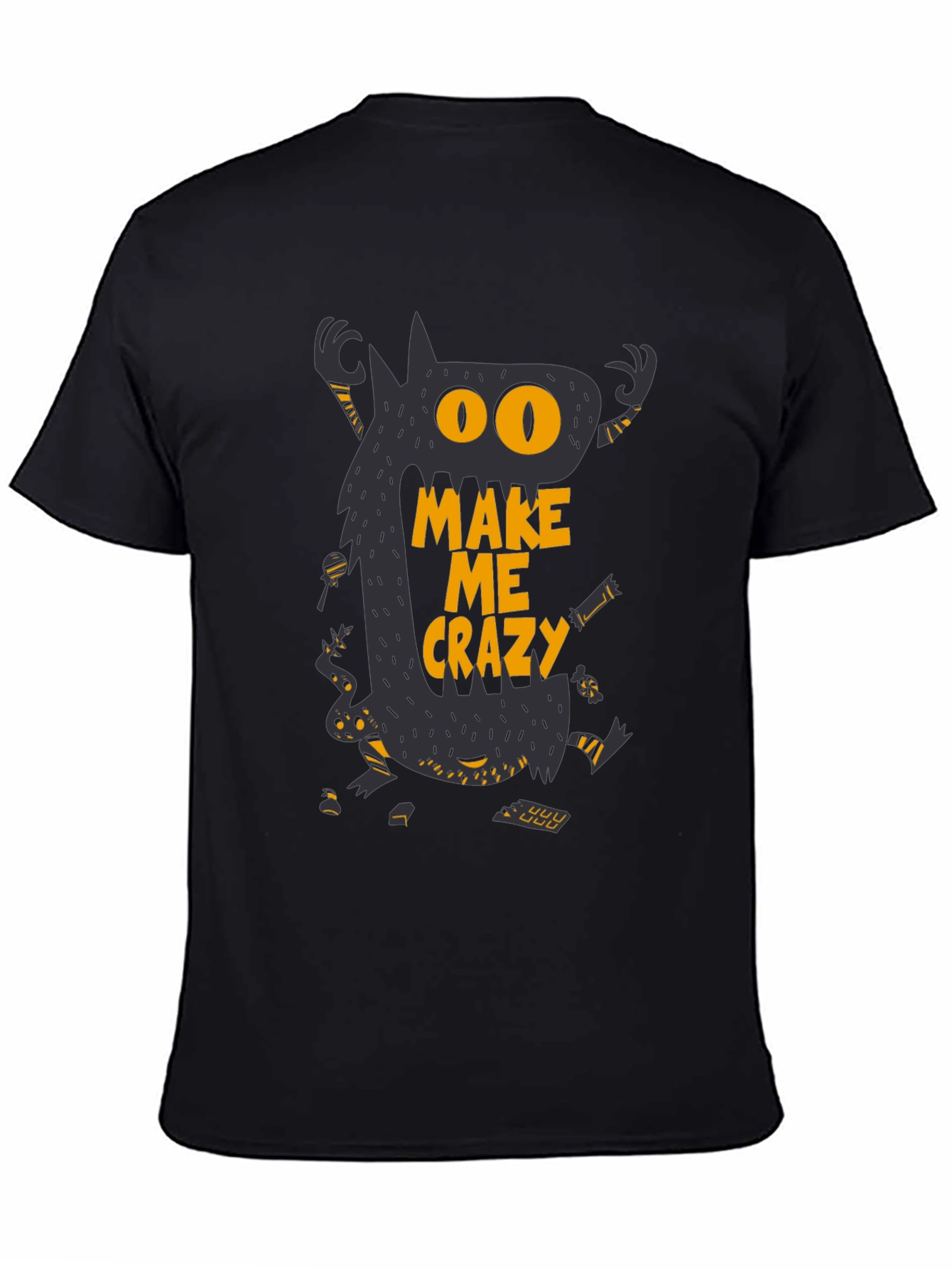 Monster Make Me Crazy Graphic Print Mens Black T-Shirt