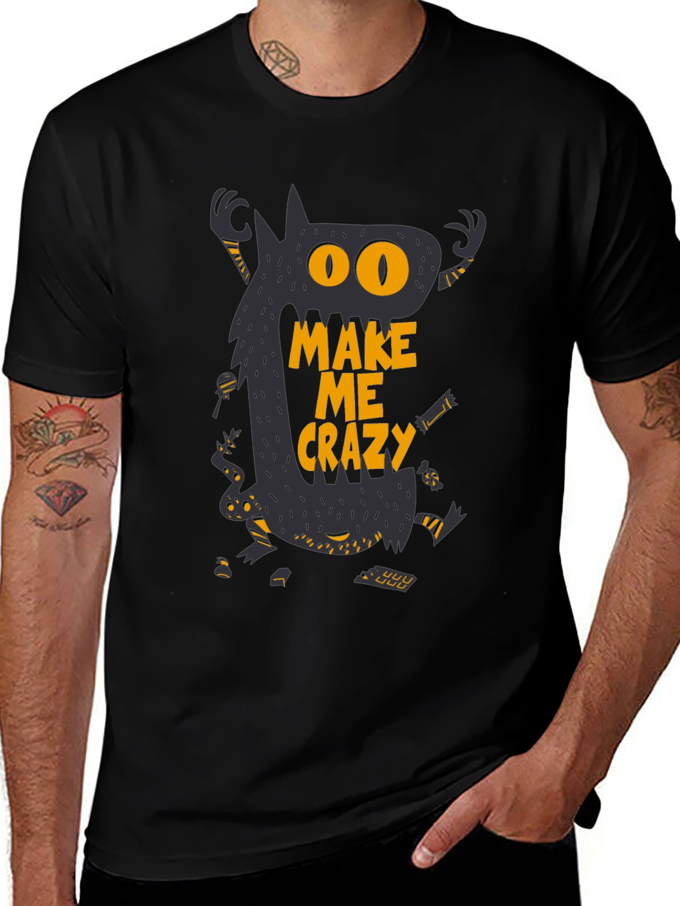 Monster Make Me Crazy Graphic Print Mens Black T-Shirt