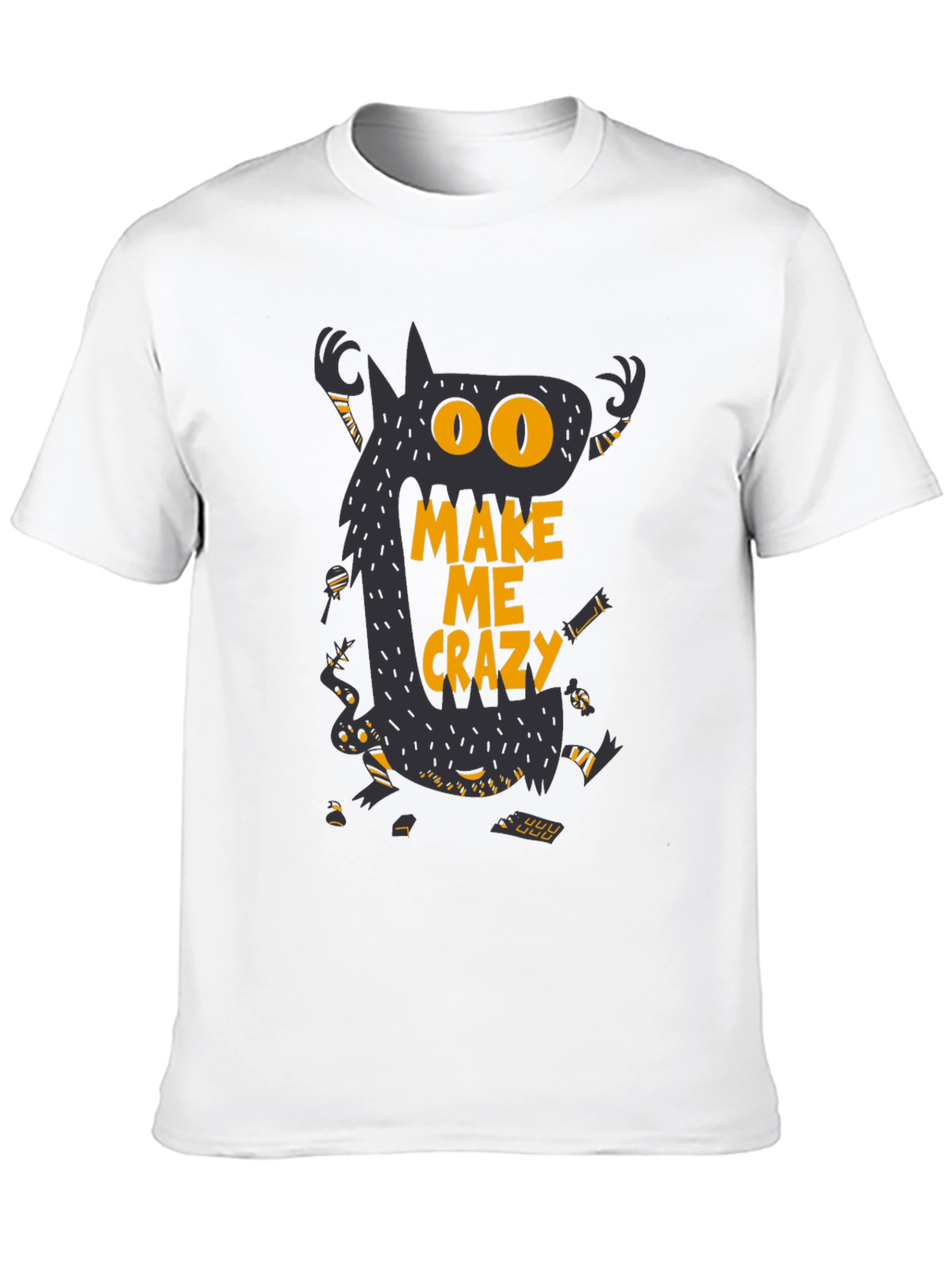 Monster Make Me Crazy Graphic Print Mens Black T-Shirt