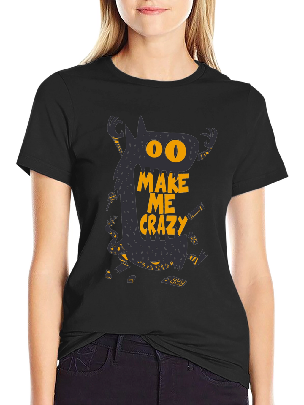 Monster Make Me Crazy Graphic Print Mens Black T-Shirt