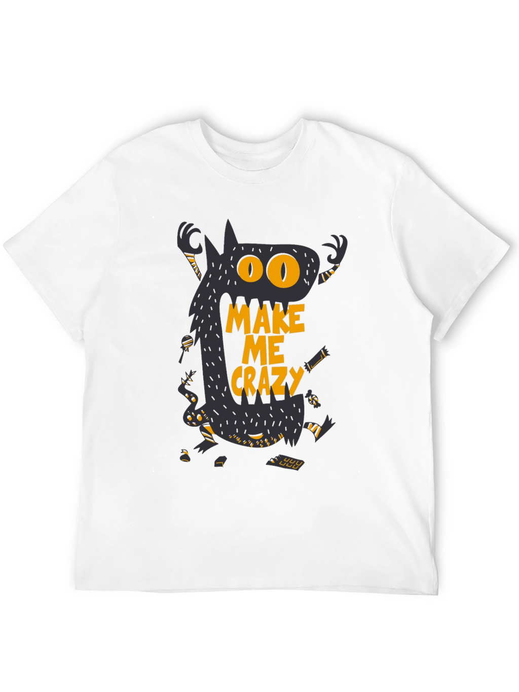 Monster Make Me Crazy Graphic Print Mens Black T-Shirt