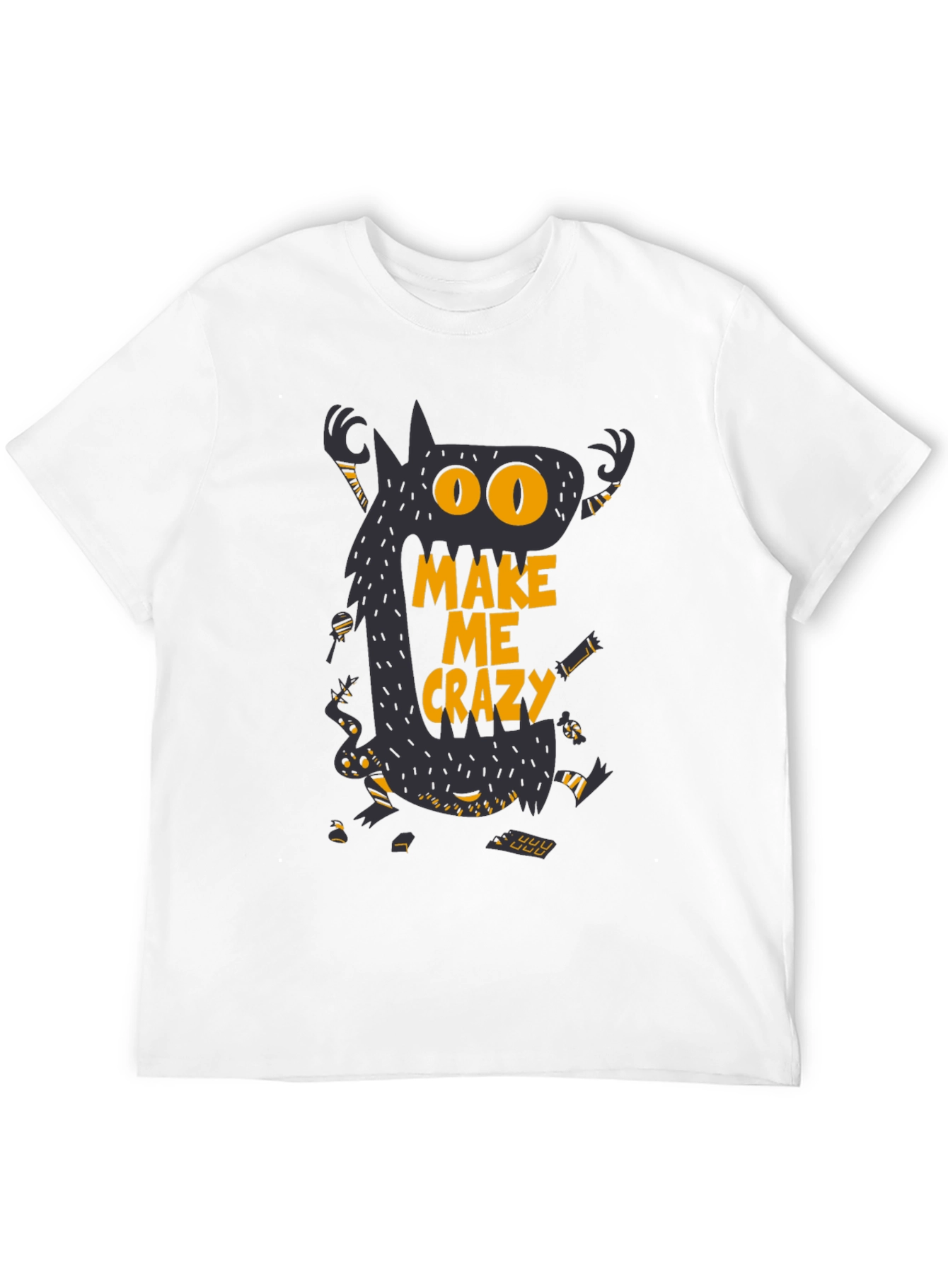 Monster Make Me Crazy Graphic Print Mens Black T-Shirt