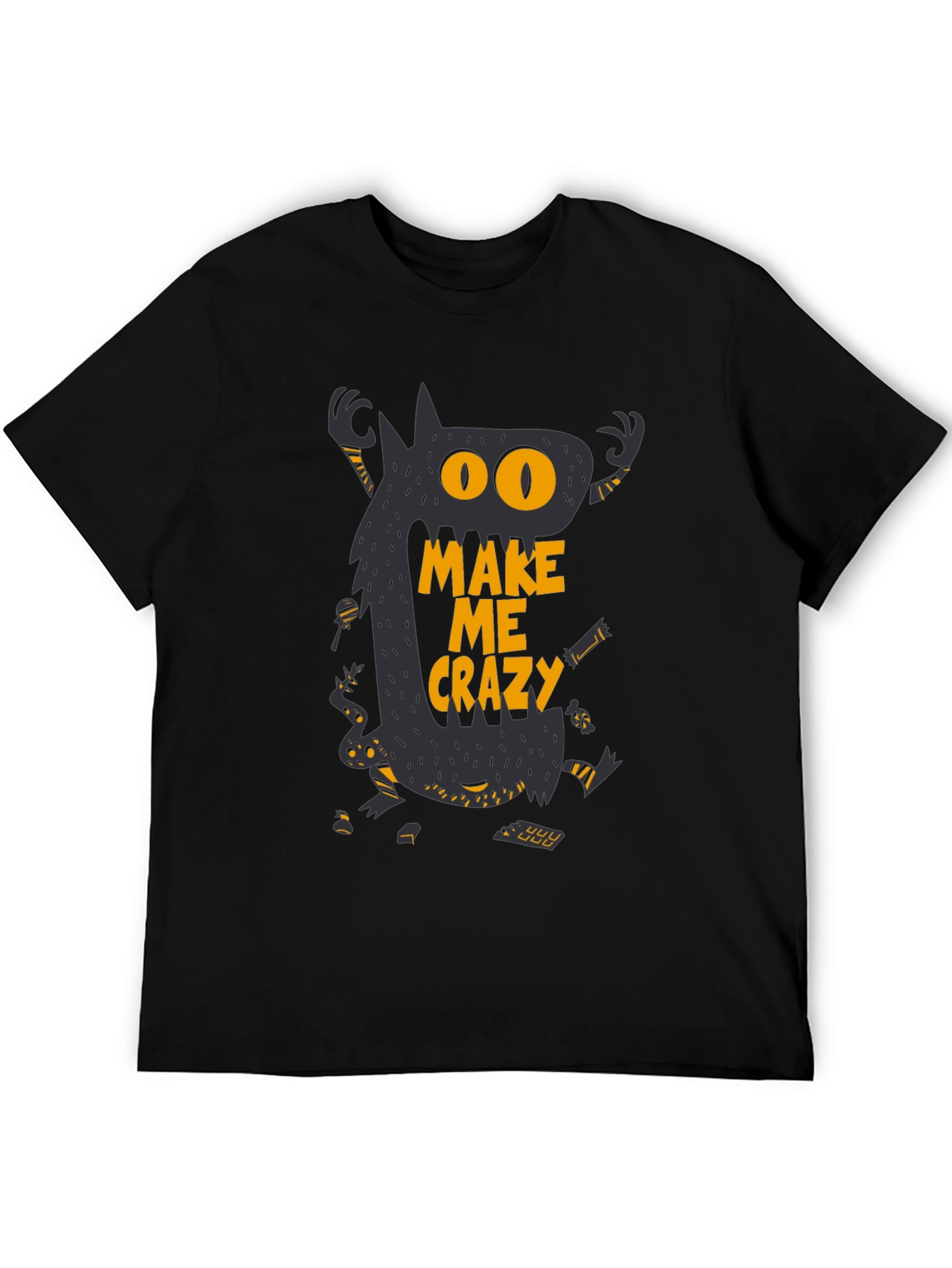Monster Make Me Crazy Graphic Print Mens Black T-Shirt