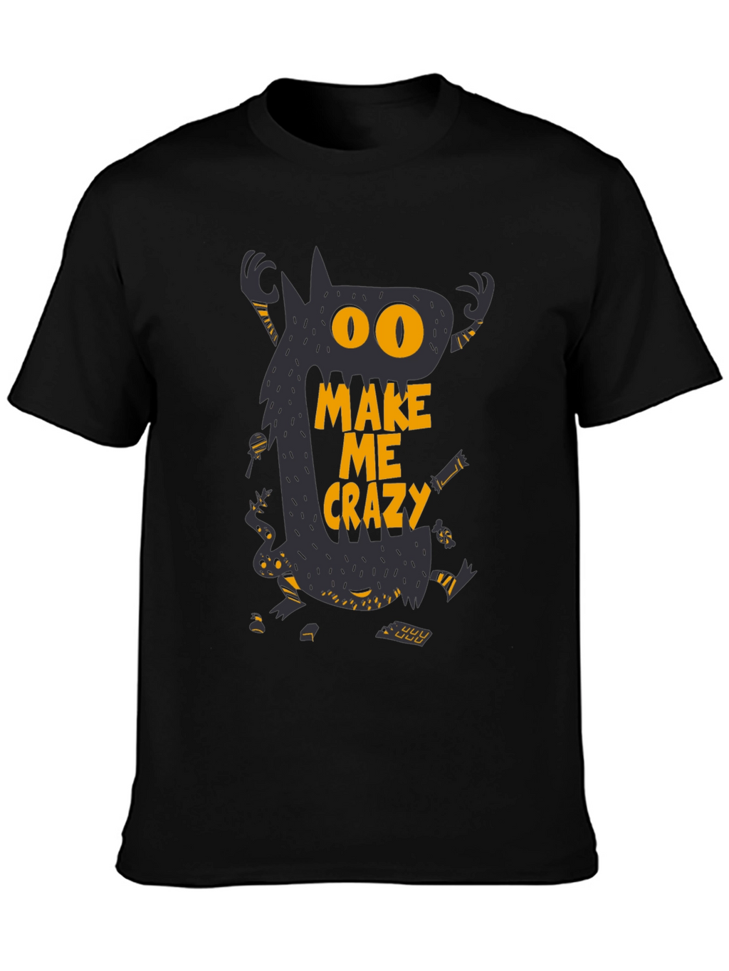 Monster Make Me Crazy Graphic Print Mens Black T-Shirt