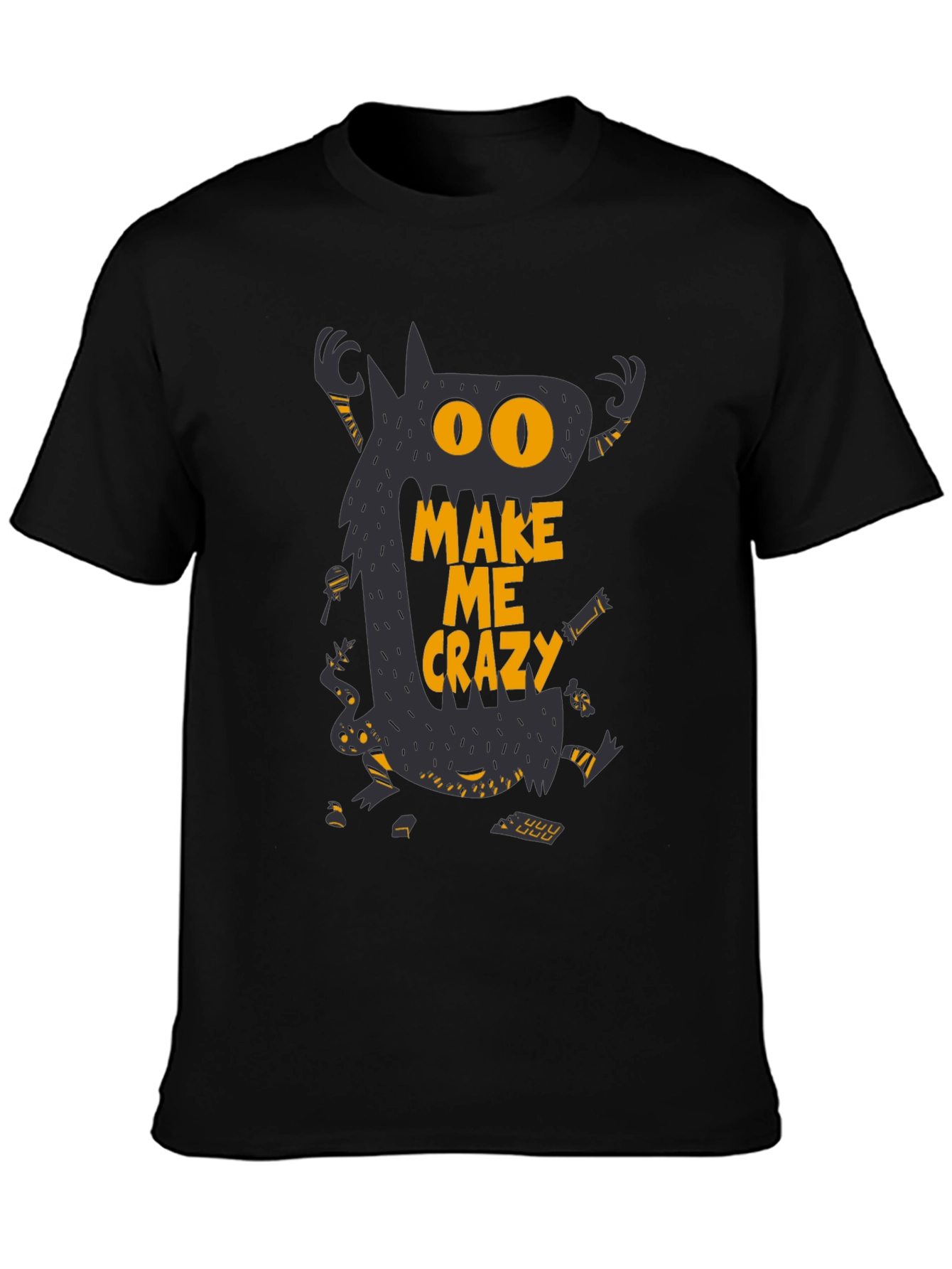 Monster Make Me Crazy Graphic Print Mens Black T-Shirt