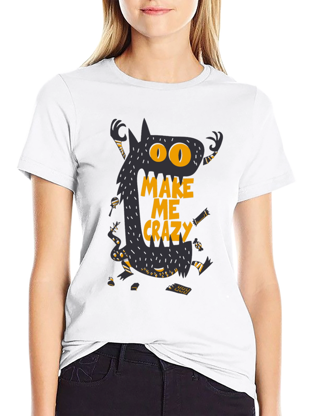 Monster Make Me Crazy Graphic Print Mens Black T-Shirt