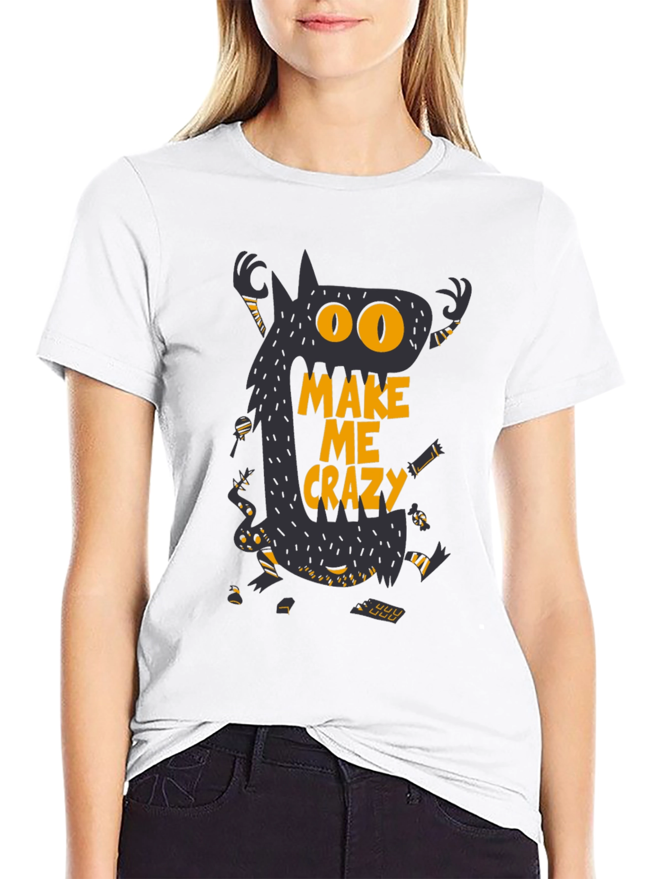 Monster Make Me Crazy Graphic Print Mens Black T-Shirt