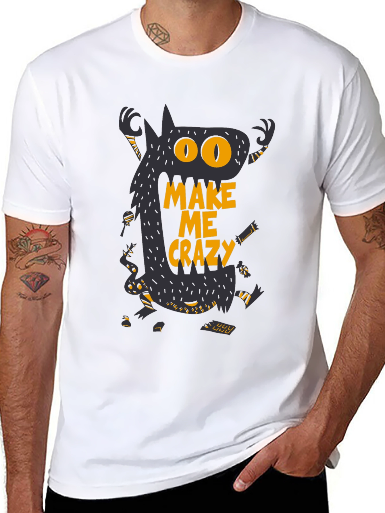 Monster Make Me Crazy Graphic Print Mens Black T-Shirt