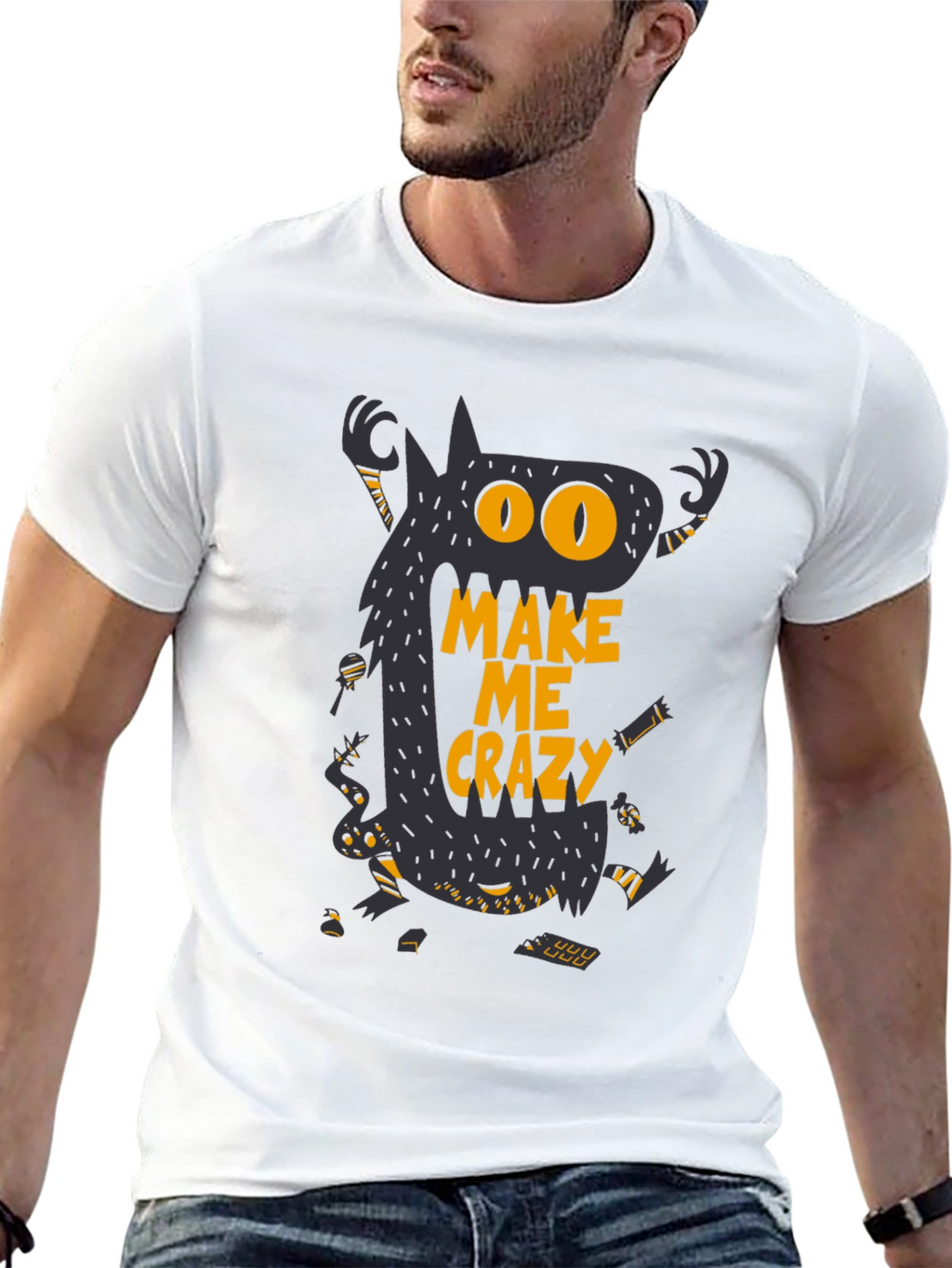 Monster Make Me Crazy Graphic Print Mens Black T-Shirt