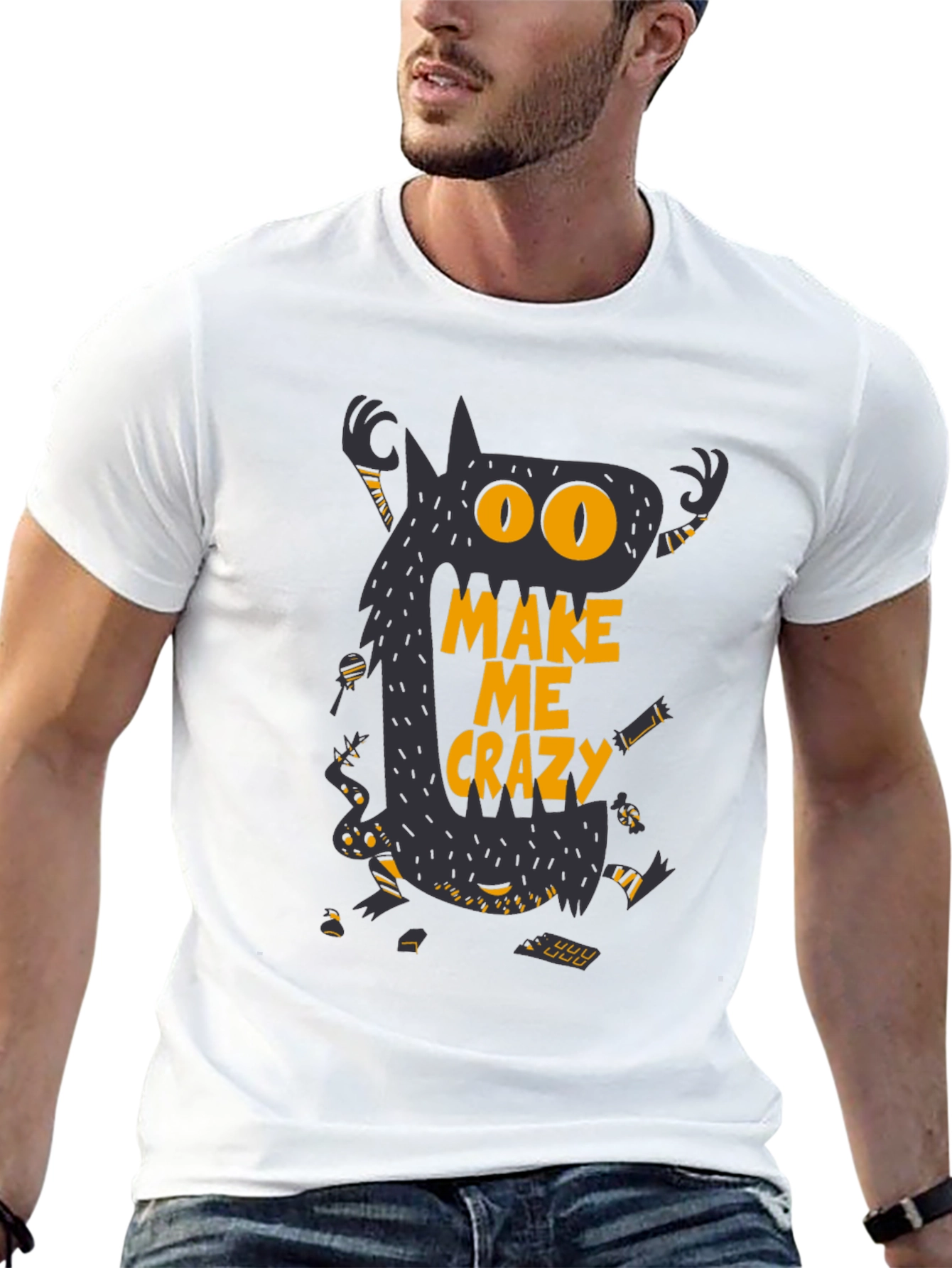 Monster Make Me Crazy Graphic Print Mens Black T-Shirt