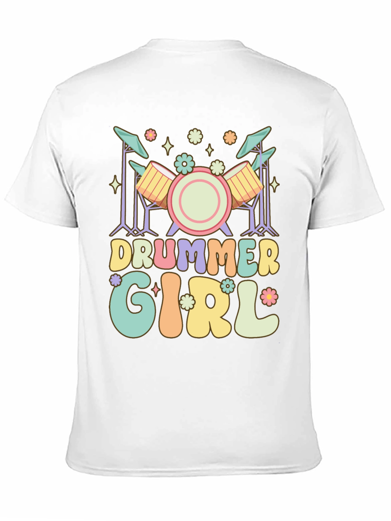 Drummer Girl Graphic Tee - Black Casual T-Shirt