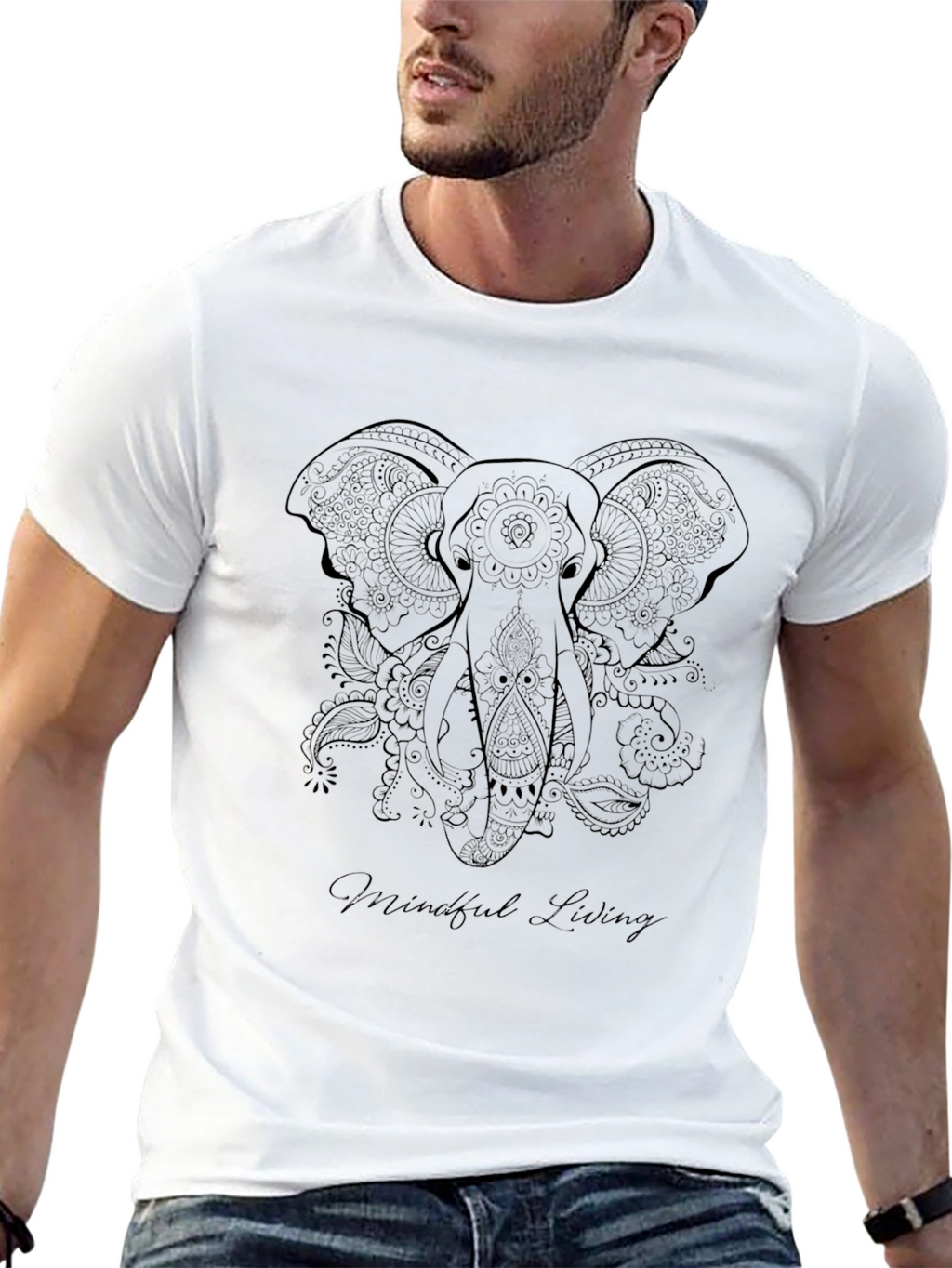 Mindful Living Elephant Graphic Tee - Black