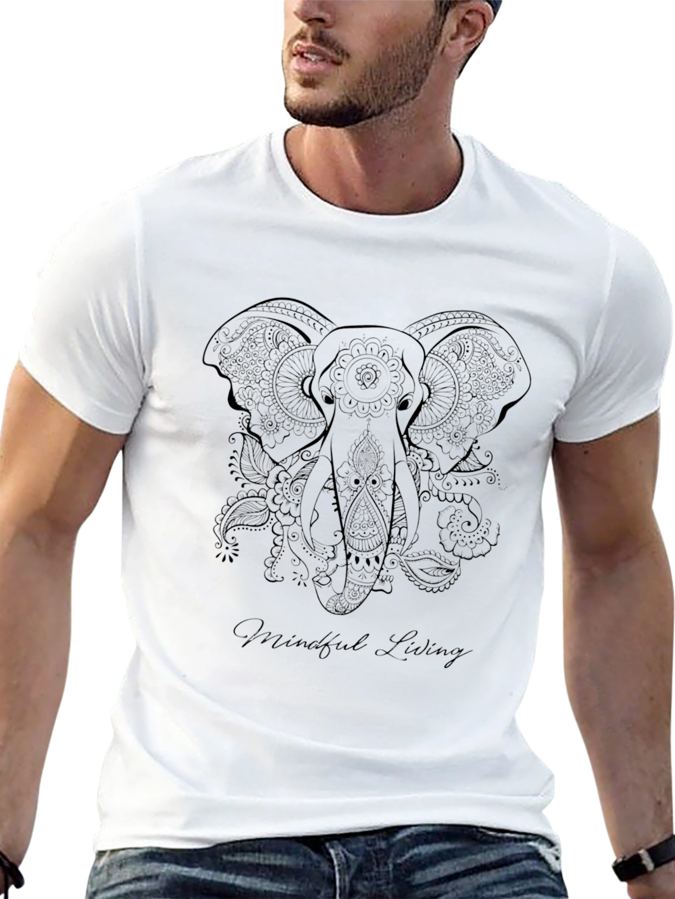 Mindful Living Elephant Graphic Tee - Black