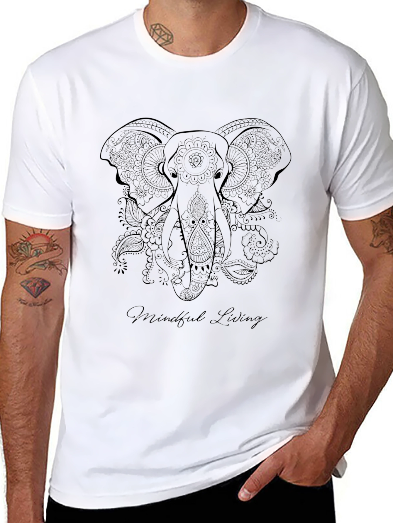 Mindful Living Elephant Graphic Tee - Black