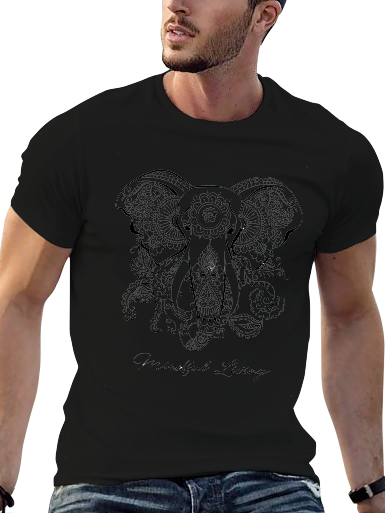 Mindful Living Elephant Graphic Tee - Black