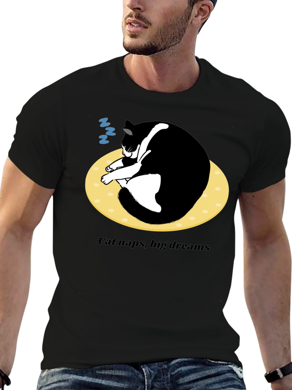 Cat Naps Big Dreams T-Shirt - Black