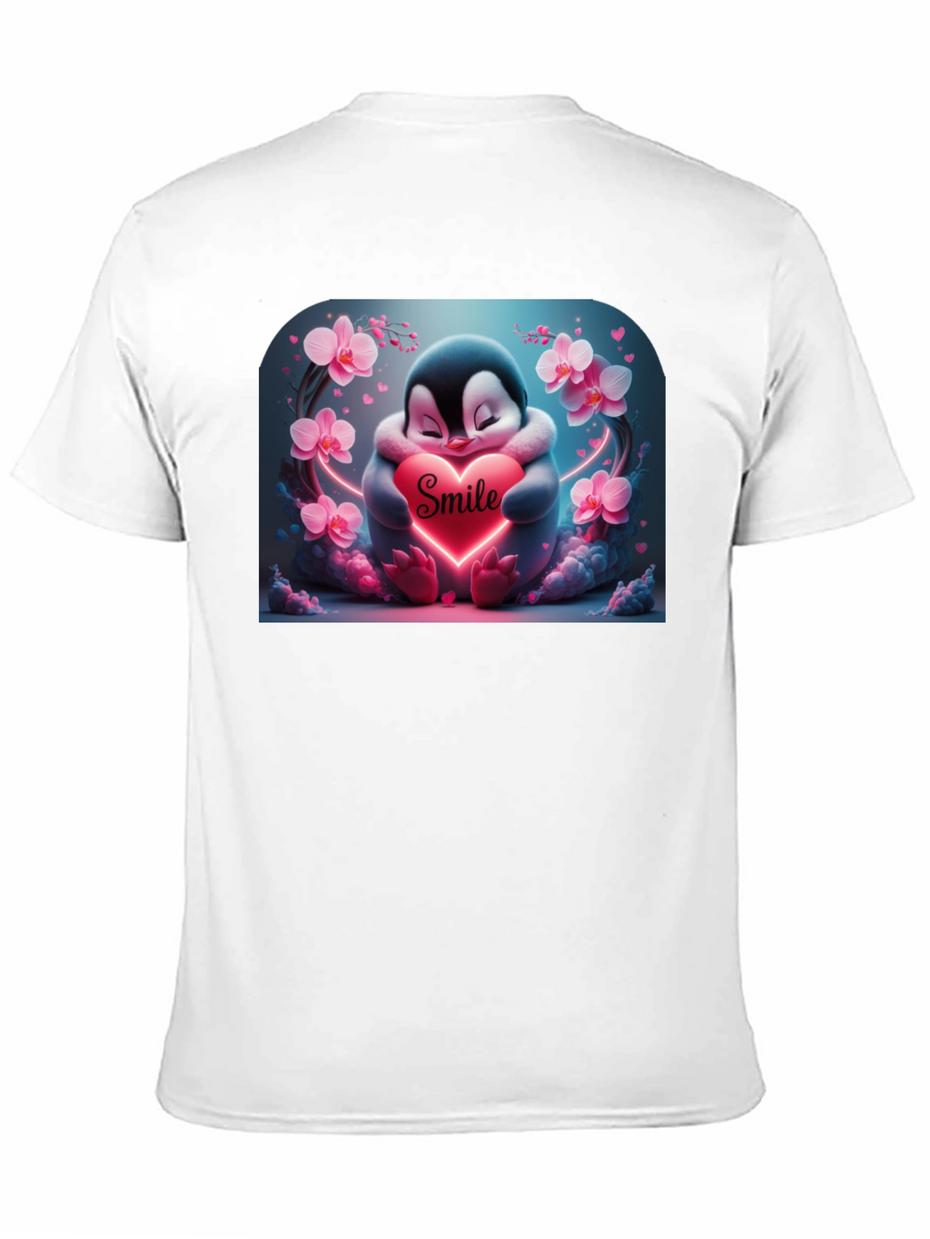 Cute Penguin Smile Heart Graphic Black T-Shirt