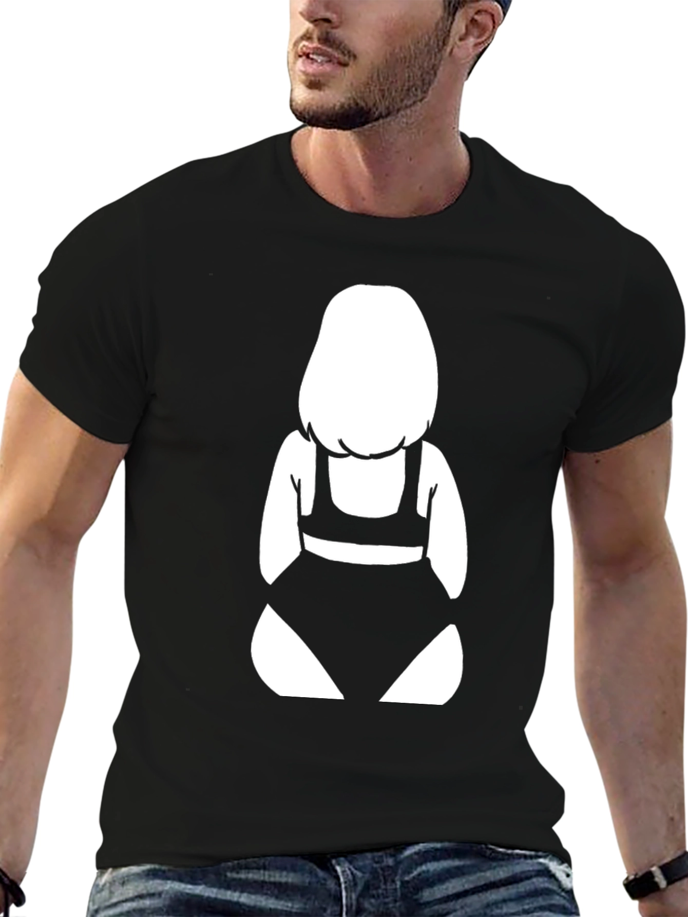 Black T-Shirt with Graphic Bikini Girl Design