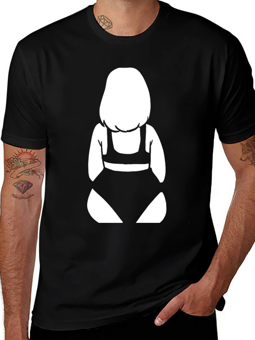 Black T-Shirt with Graphic Bikini Girl Design