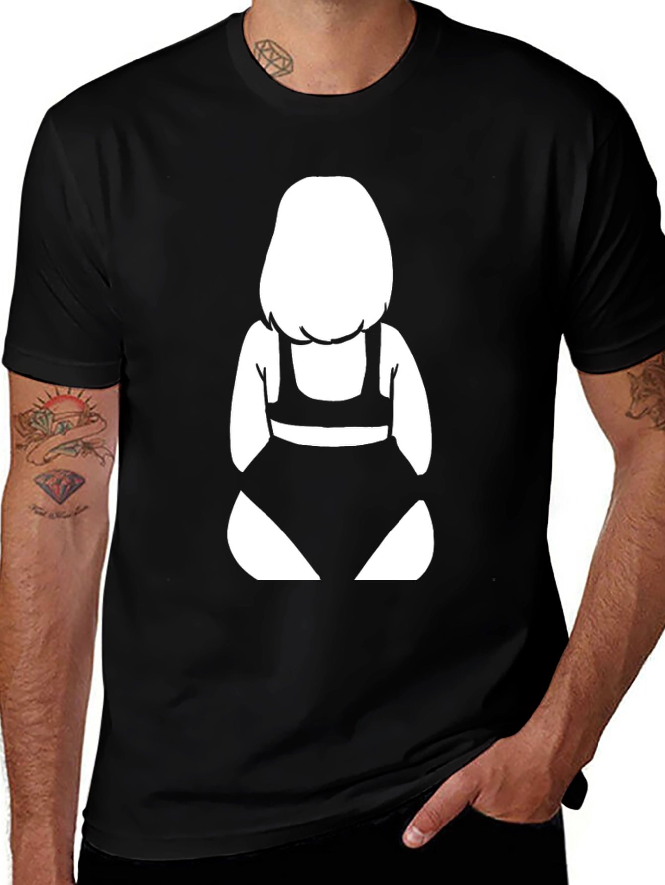Black T-Shirt with Graphic Bikini Girl Design
