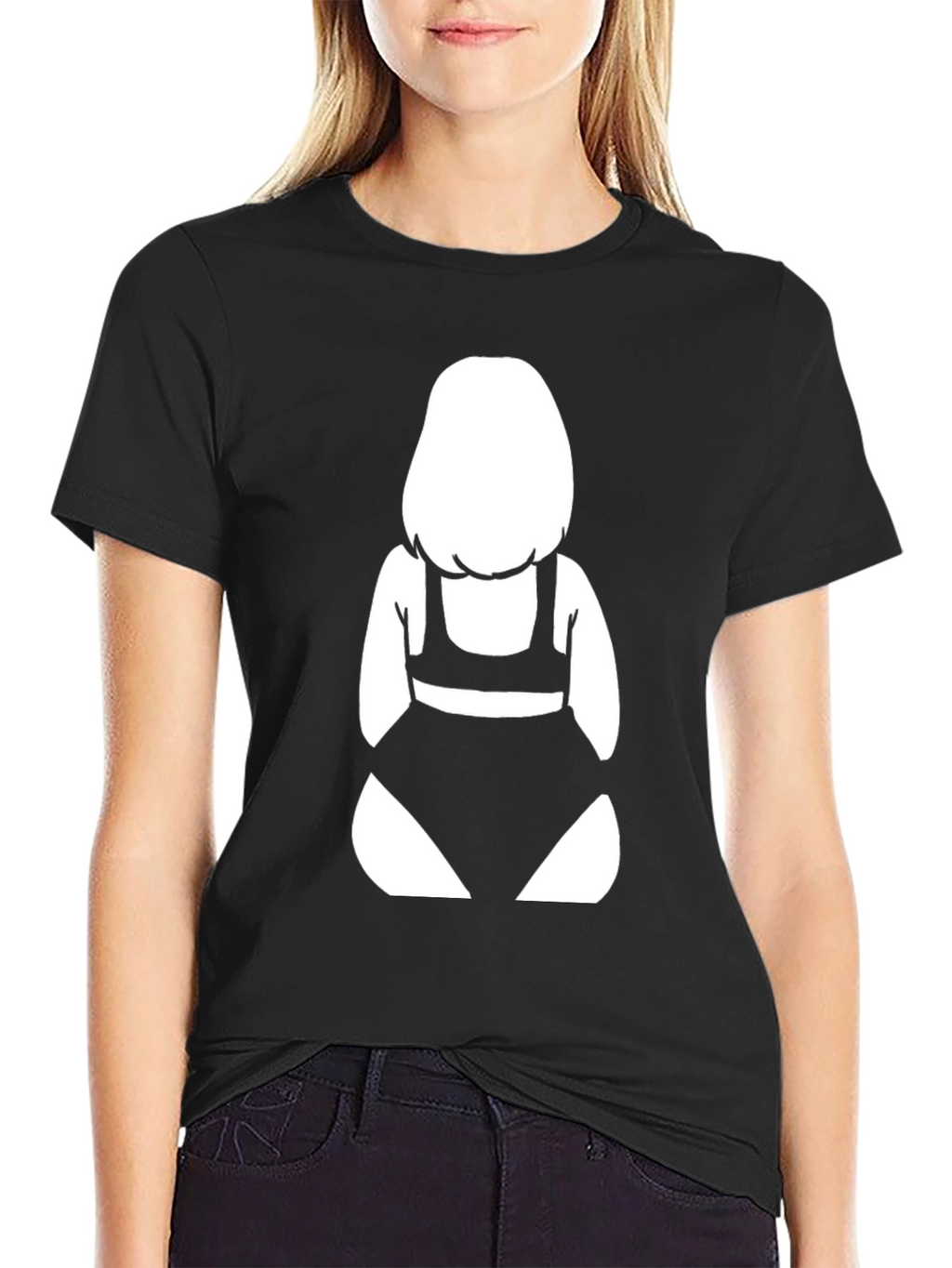 Black T-Shirt with Graphic Bikini Girl Design