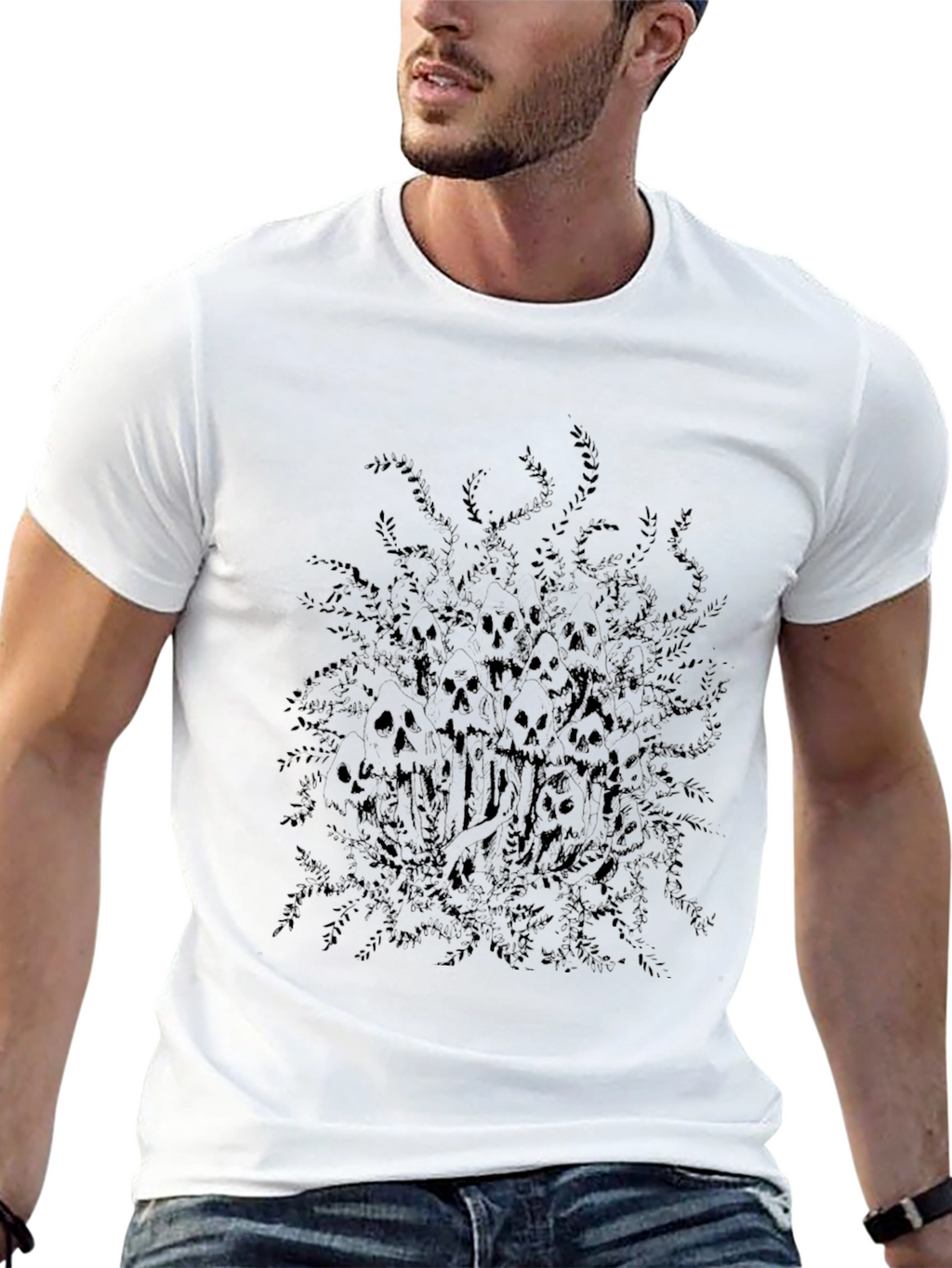 Skull & Foliage Graphic Black Tee