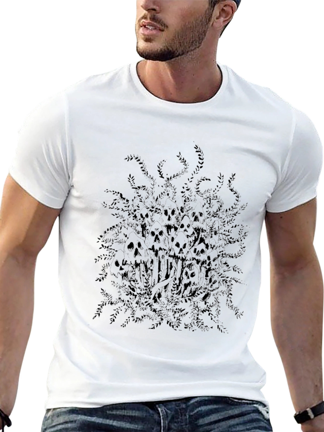 Skull & Foliage Graphic Black Tee