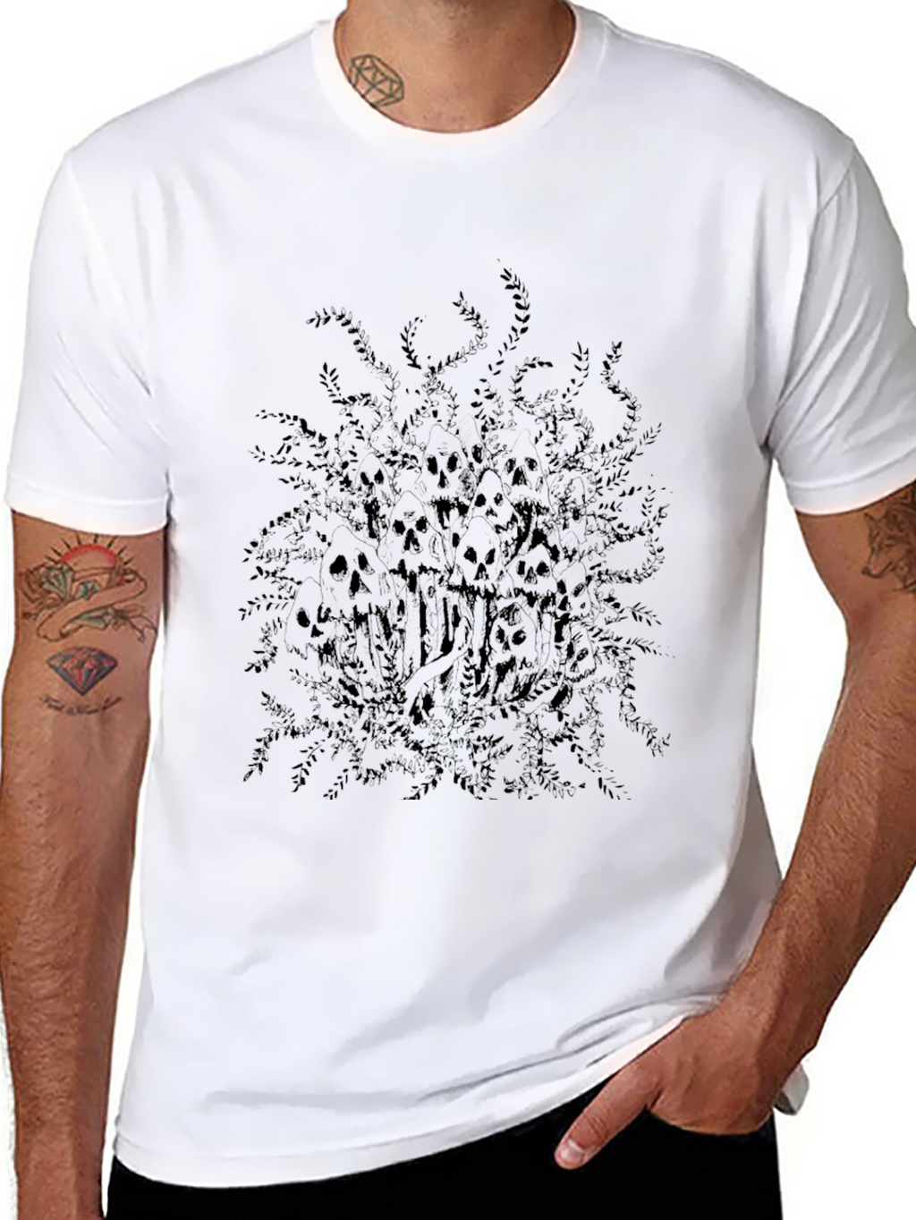 Skull & Foliage Graphic Black Tee