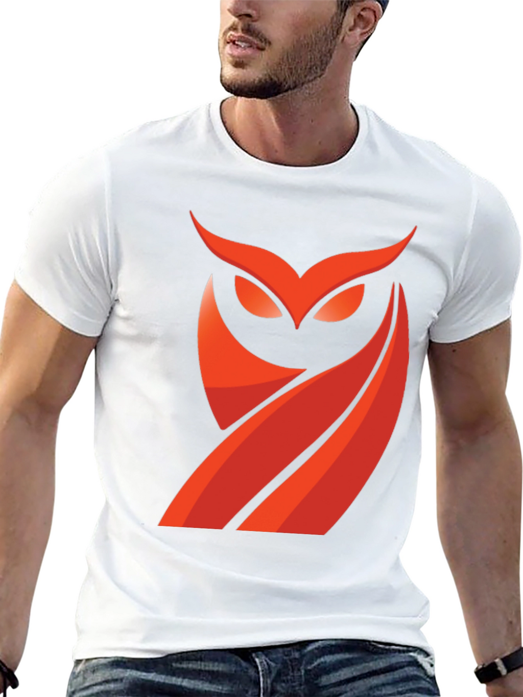 Mens Black T-Shirt with Red Owl Graphic
