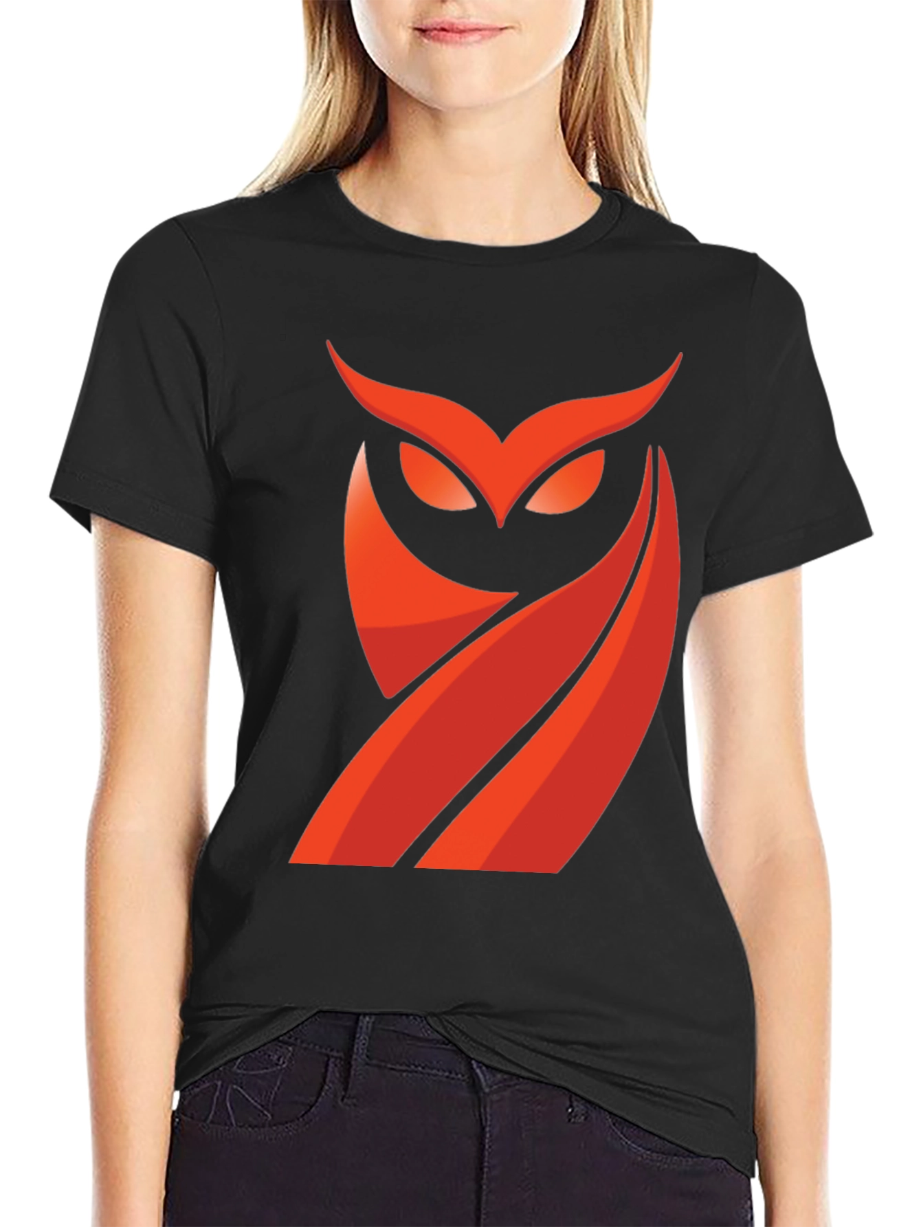 Mens Black T-Shirt with Red Owl Graphic