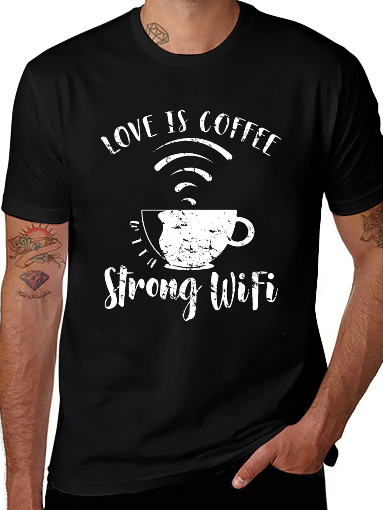 Coffee & Strong Wifi Graphic Tee - Love is Coffee T-Shirt