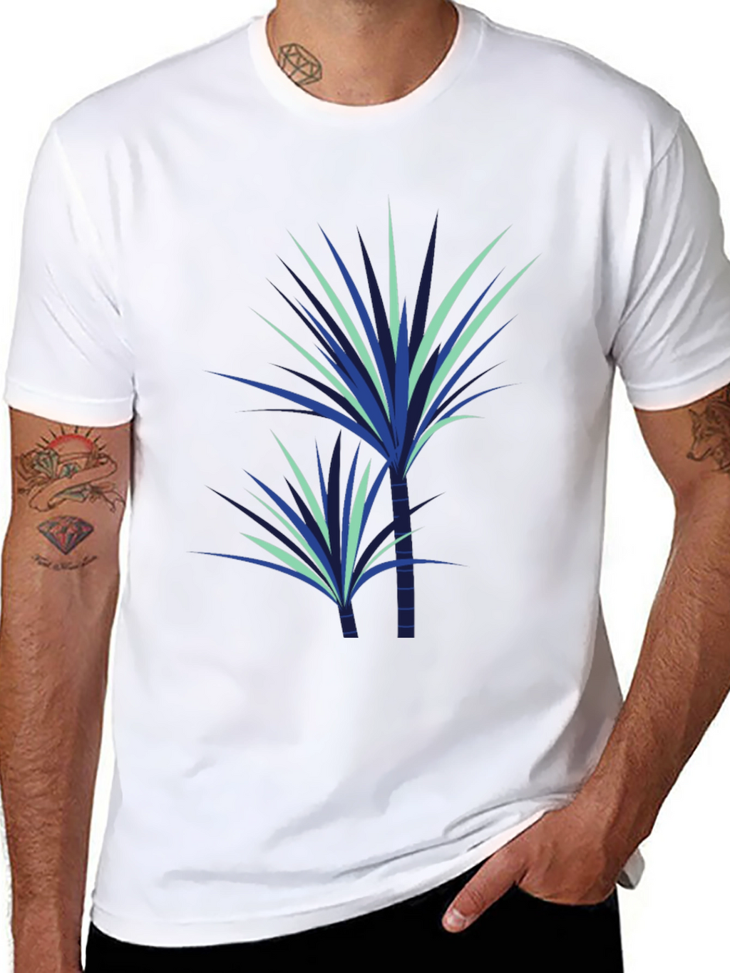 Stylish Plant Graphic Tee - Black