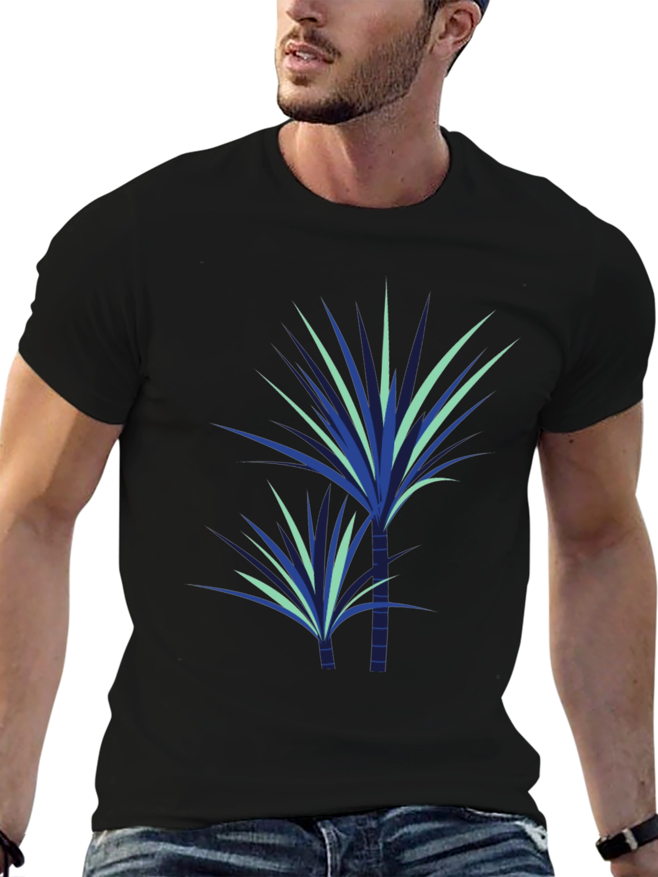 Stylish Plant Graphic Tee - Black