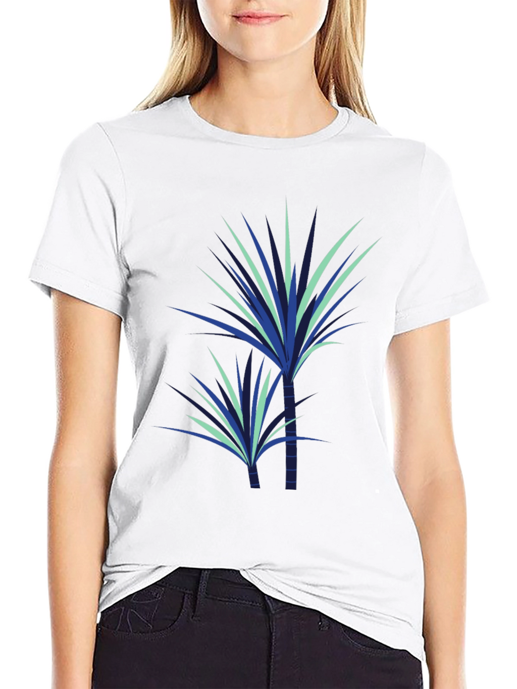 Stylish Plant Graphic Tee - Black