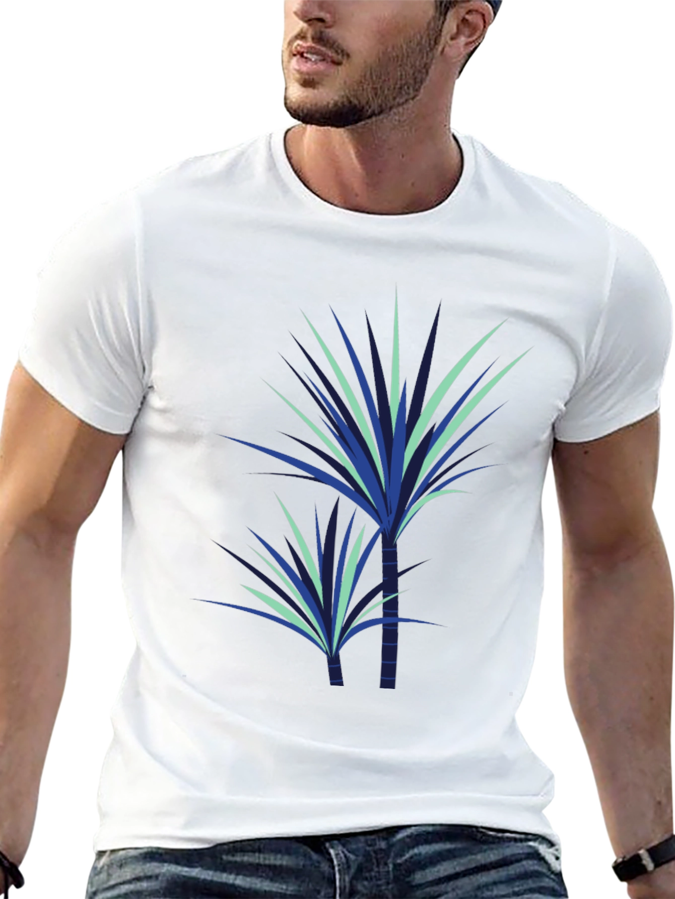 Stylish Plant Graphic Tee - Black