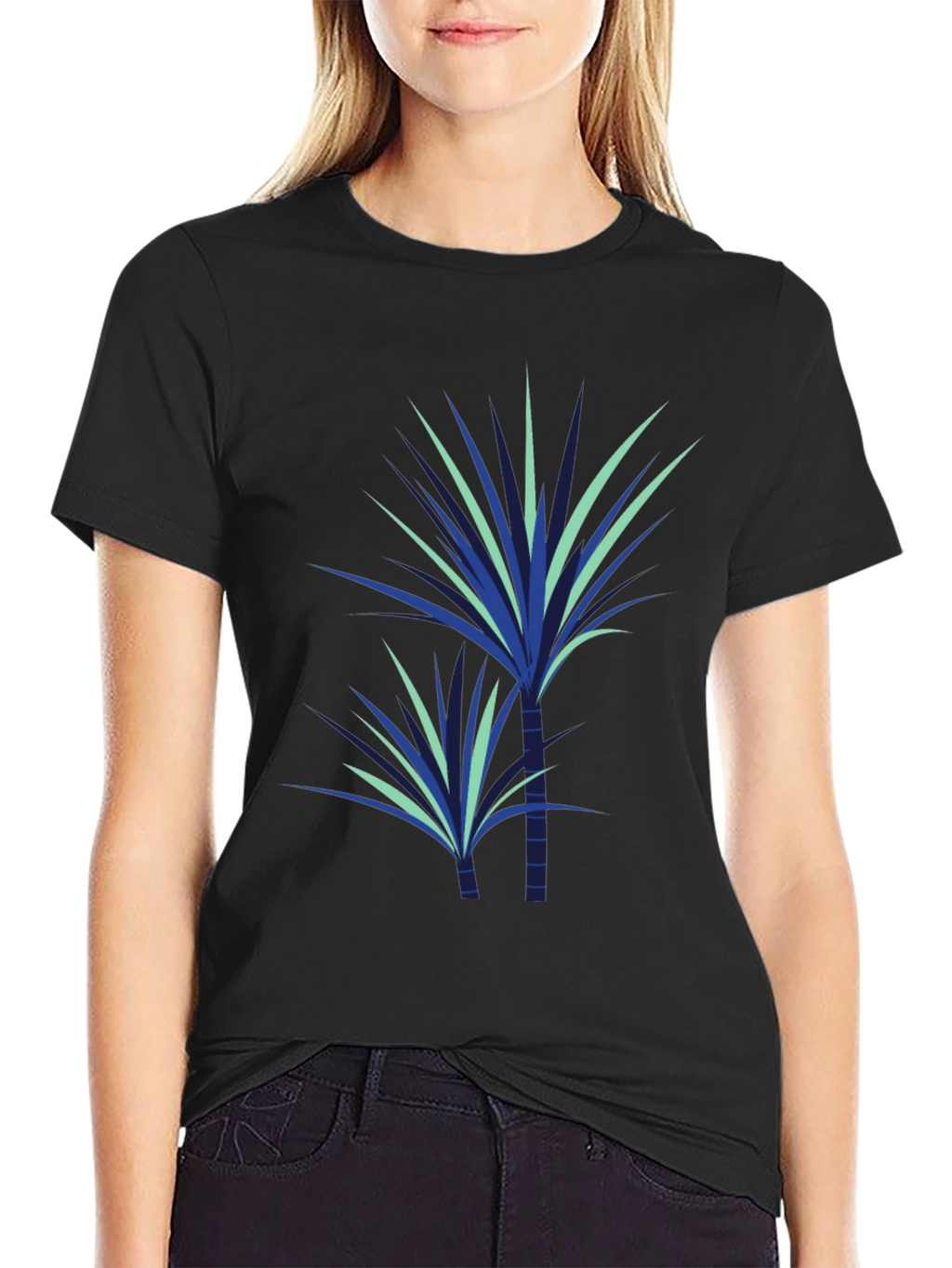Stylish Plant Graphic Tee - Black
