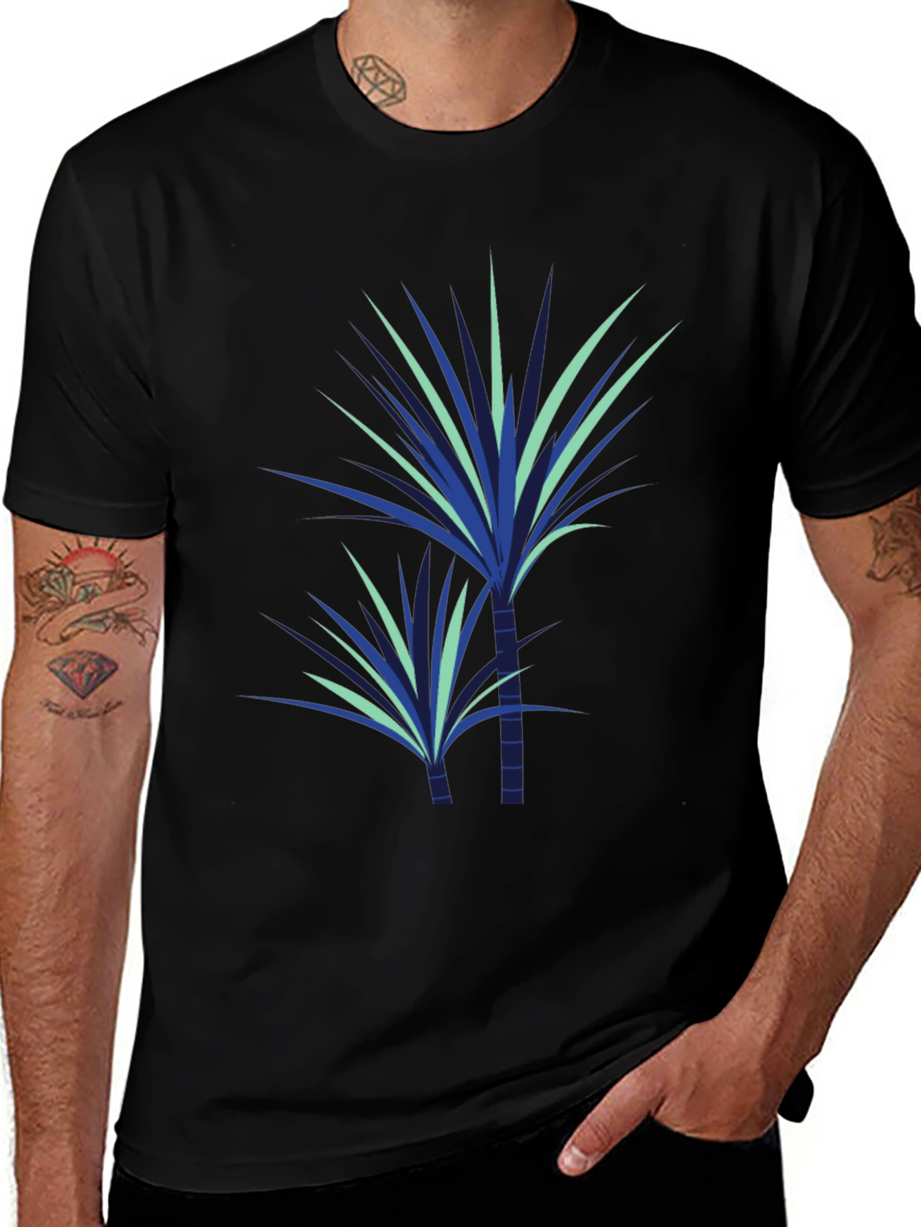 Stylish Plant Graphic Tee - Black
