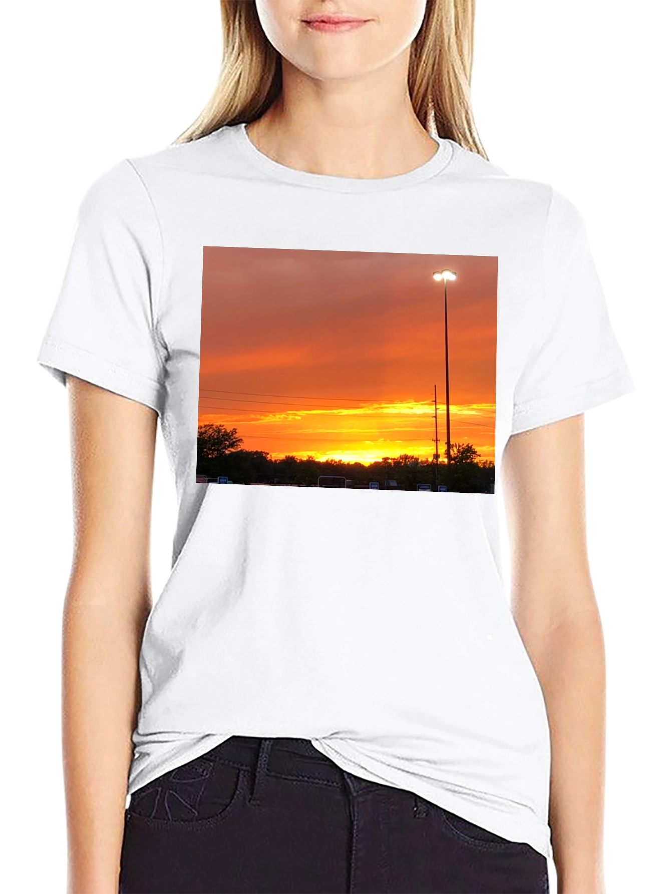 Sunset Scene Graphic Tee - Black Cotton