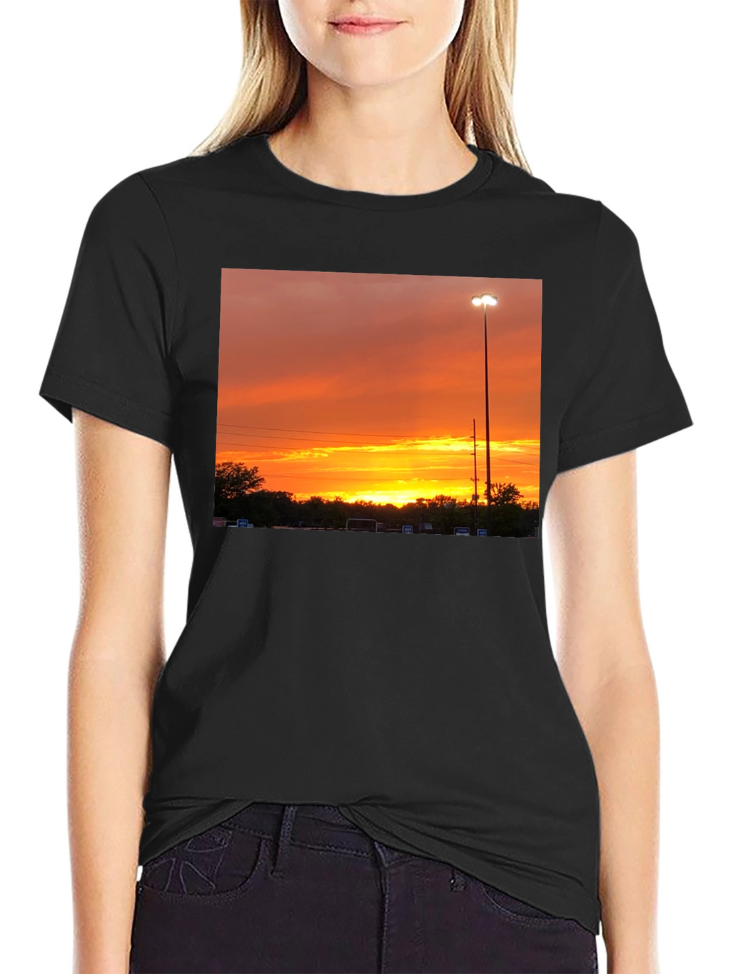 Sunset Scene Graphic Tee - Black Cotton