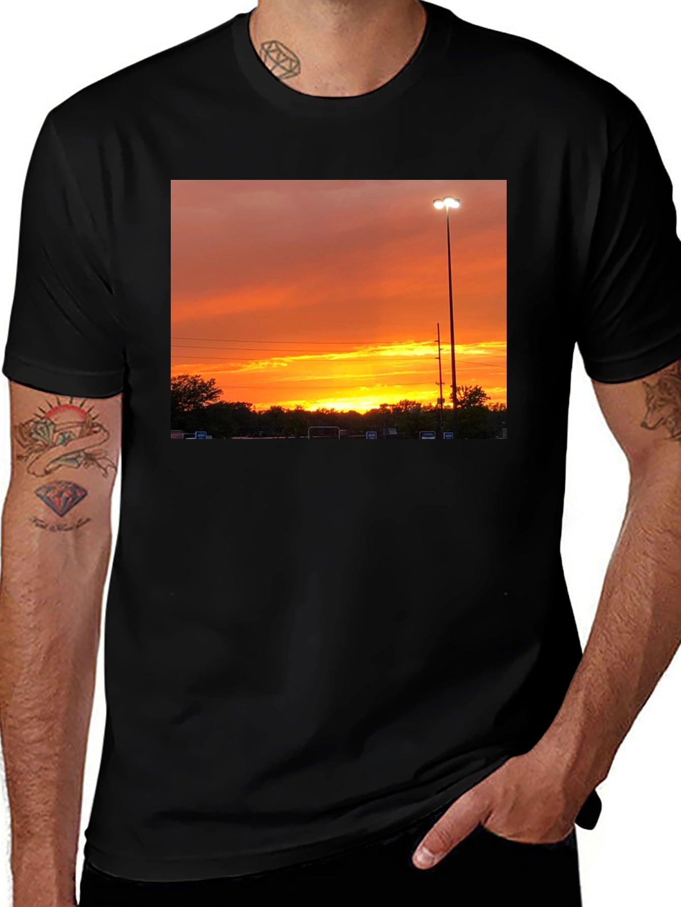 Sunset Scene Graphic Tee - Black Cotton