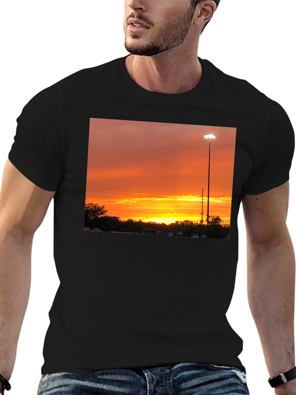 Sunset Scene Graphic Tee - Black Cotton