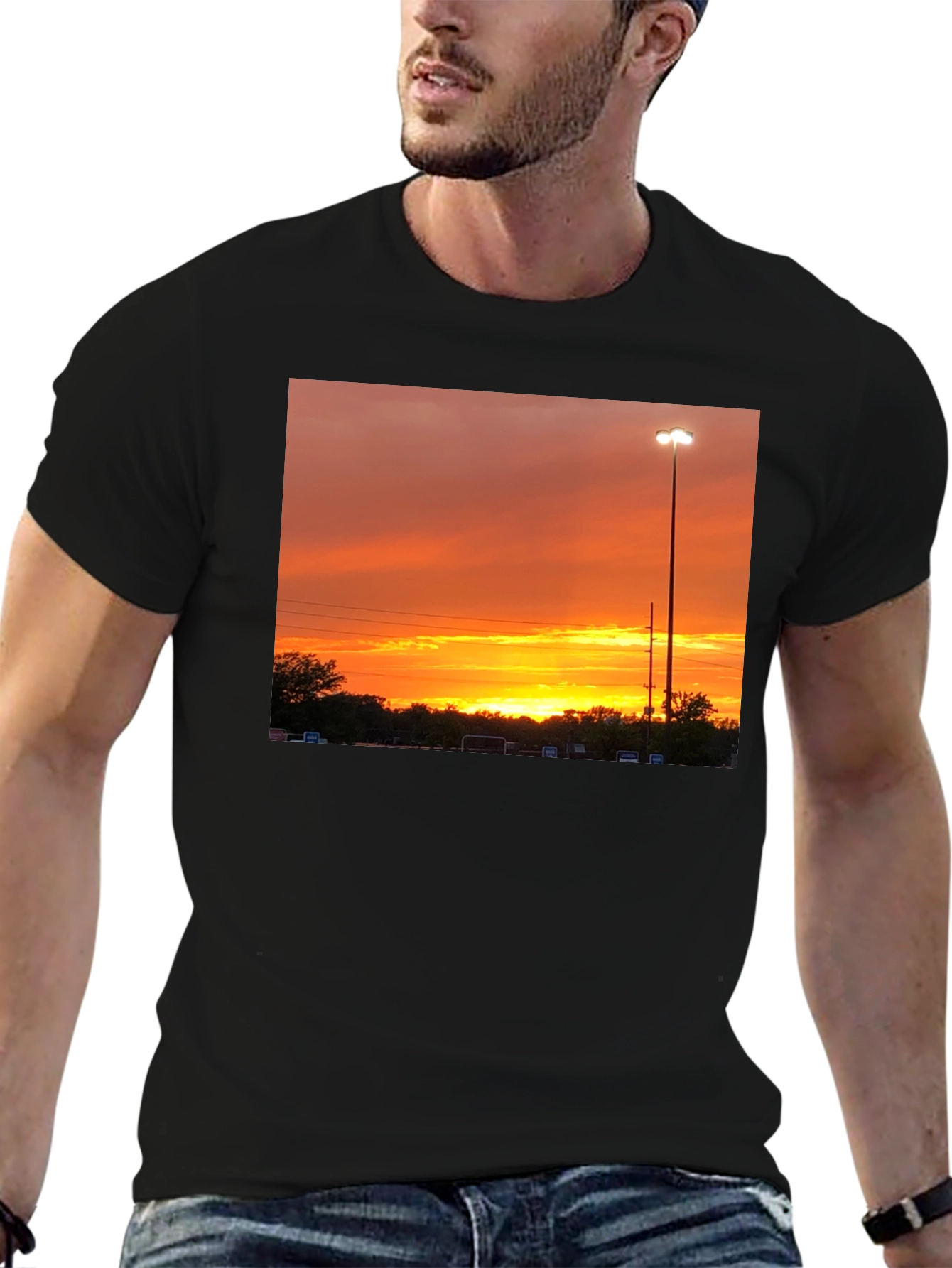Sunset Scene Graphic Tee - Black Cotton