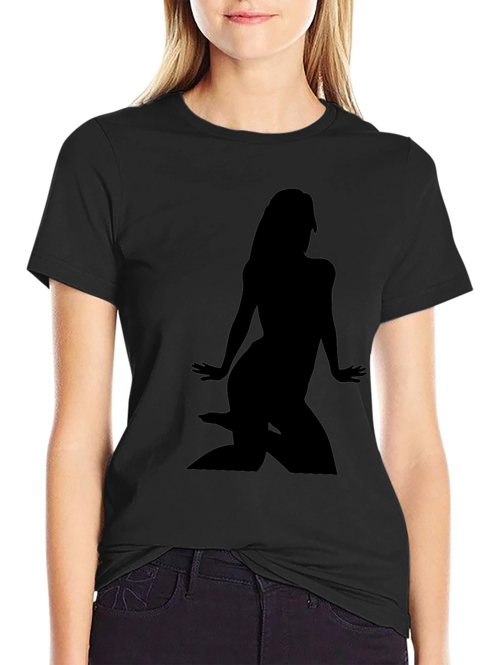 Black T-Shirt with Woman Silhouette Graphic Tee