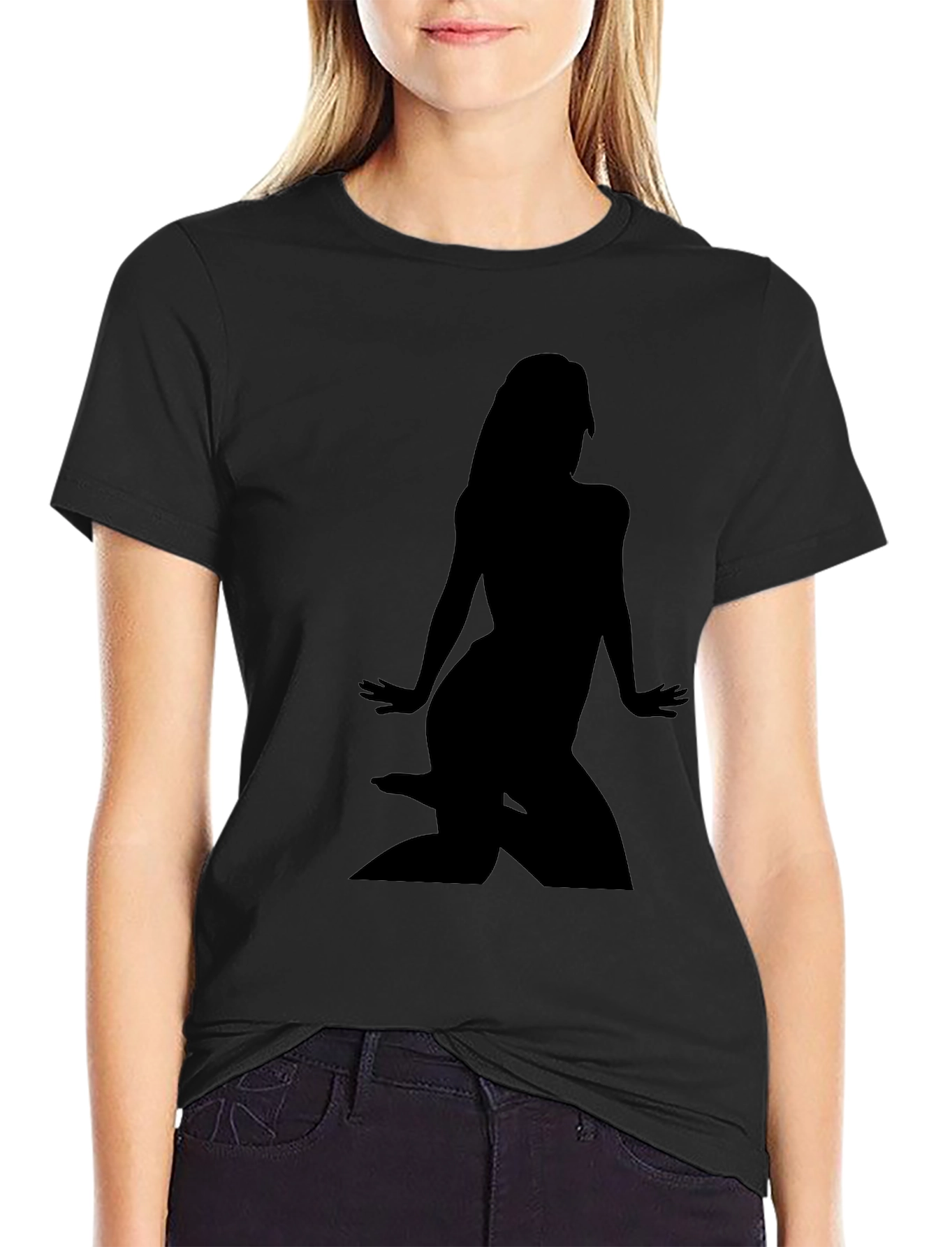 Black T-Shirt with Woman Silhouette Graphic Tee
