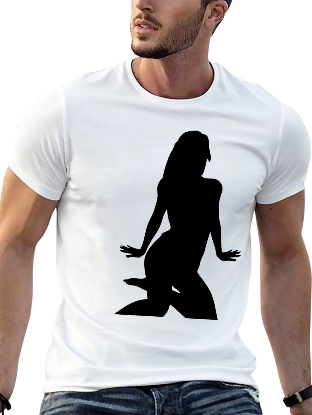Black T-Shirt with Woman Silhouette Graphic Tee