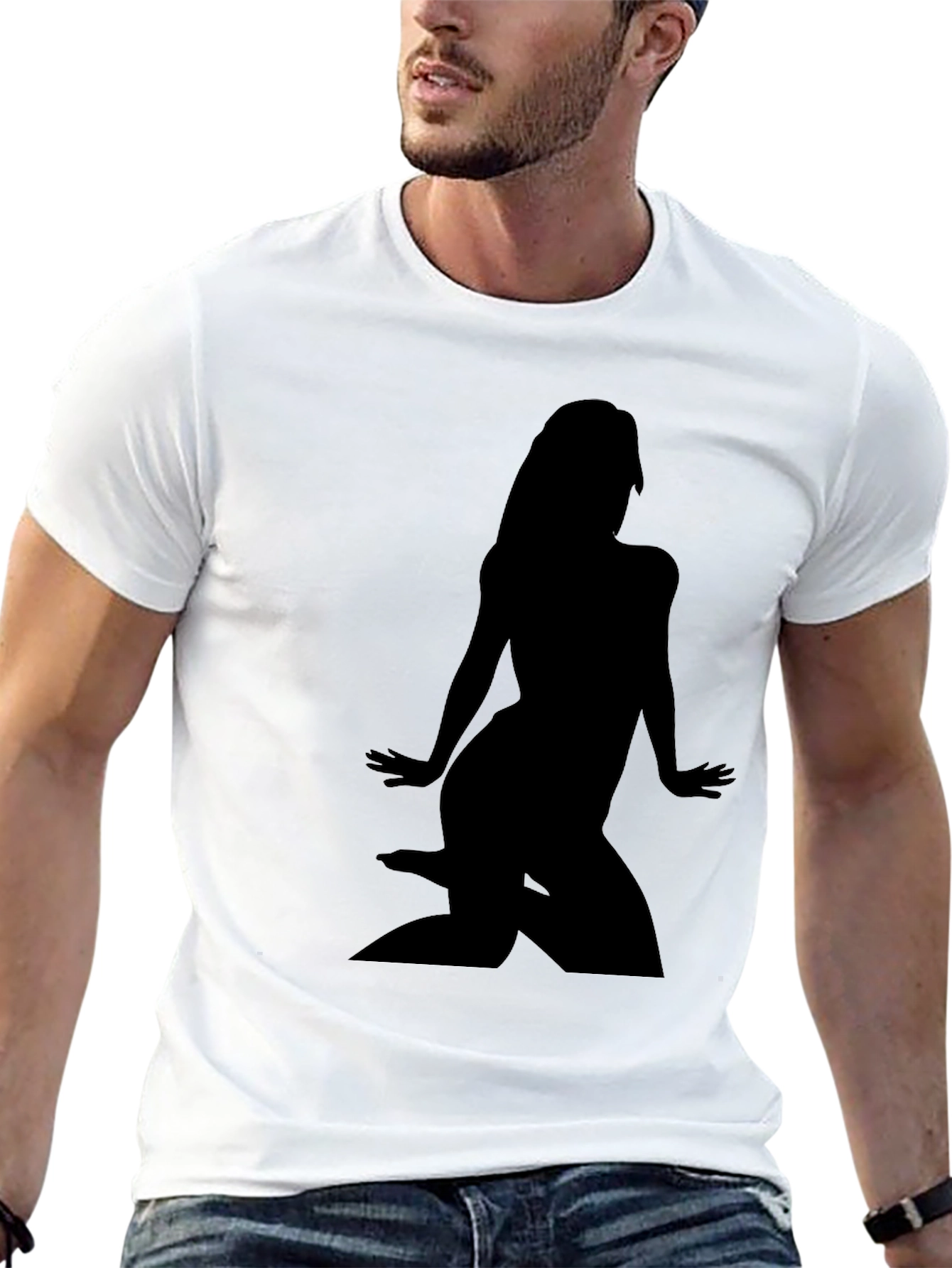 Black T-Shirt with Woman Silhouette Graphic Tee