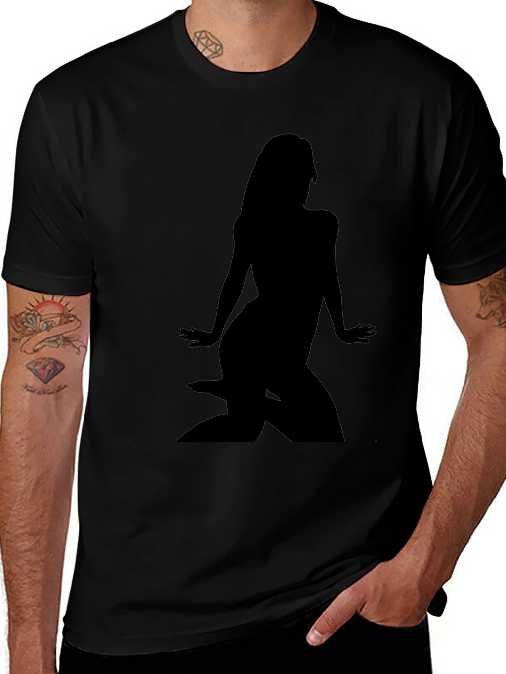 Black T-Shirt with Woman Silhouette Graphic Tee