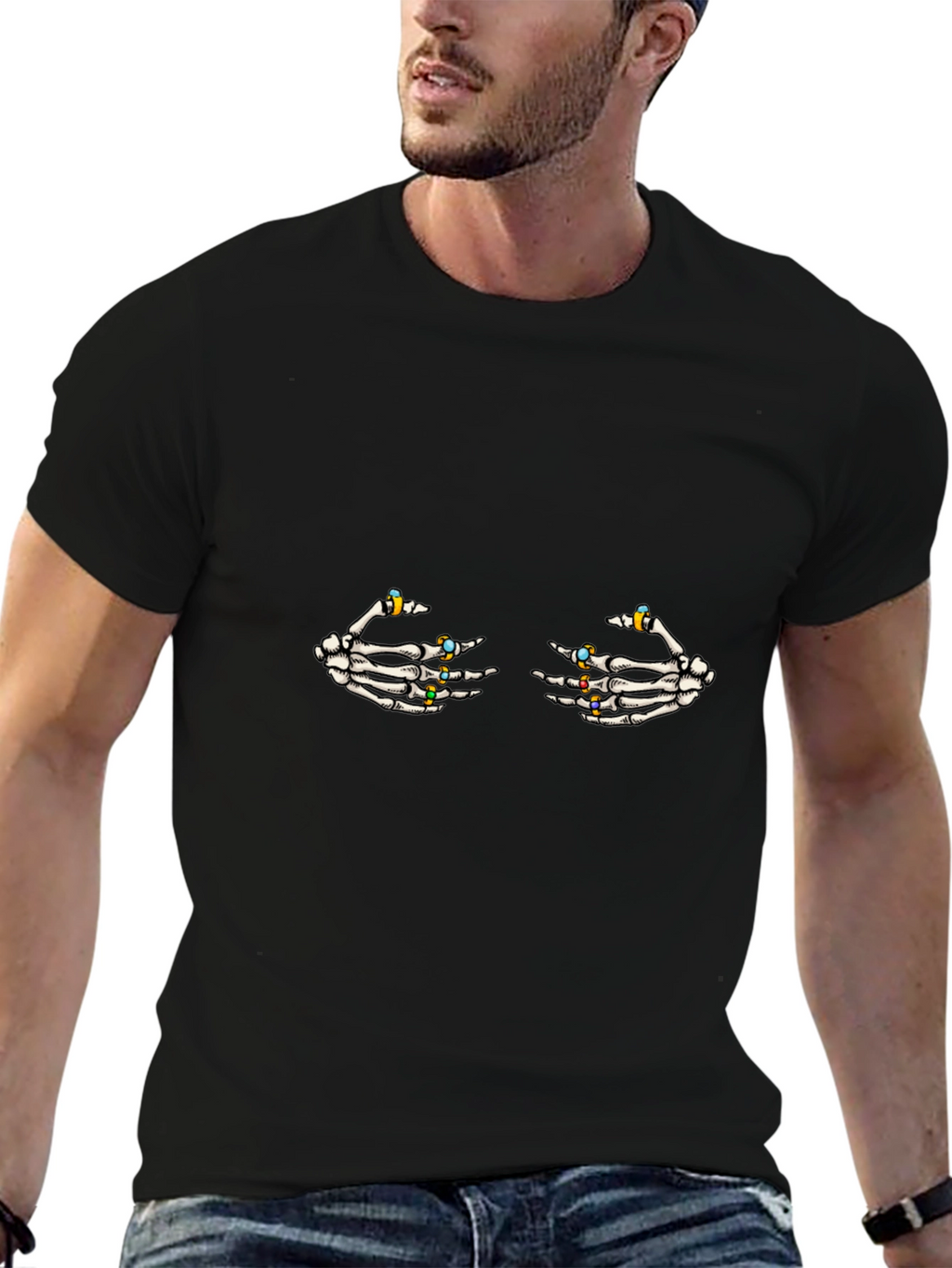 Skeleton Hands Graphic Tee - Black