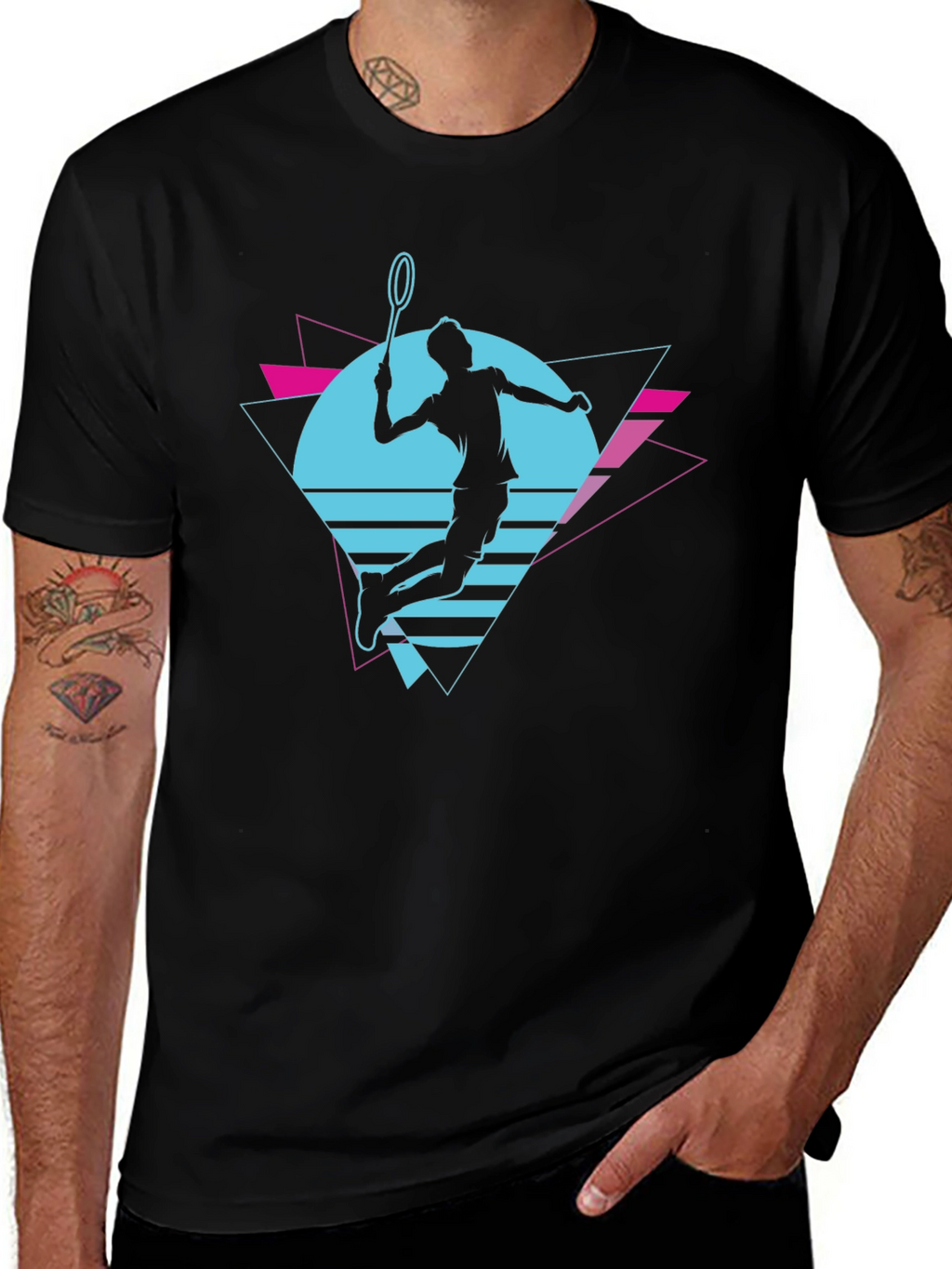 Retro Badminton Player Graphic T-Shirt