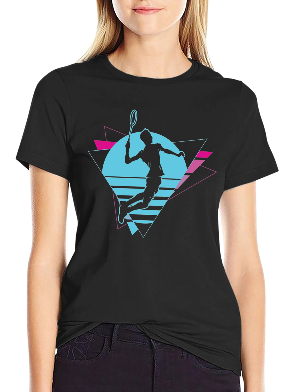 Retro Badminton Player Graphic T-Shirt
